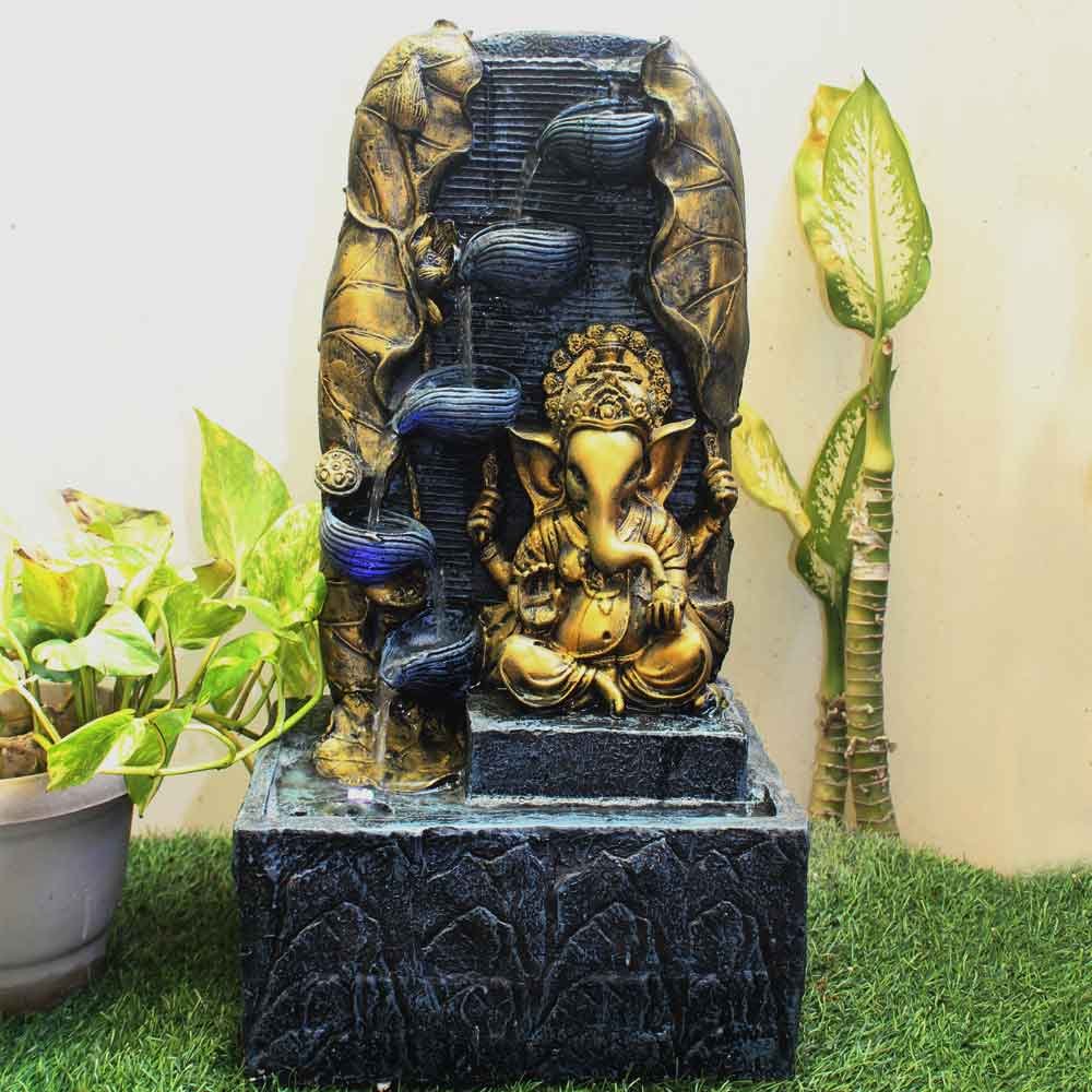 Diya Ganesh indoor fountain online With Led Light - Metalic Antique Finish Big Size 53 cm G57GX0430FGAMX