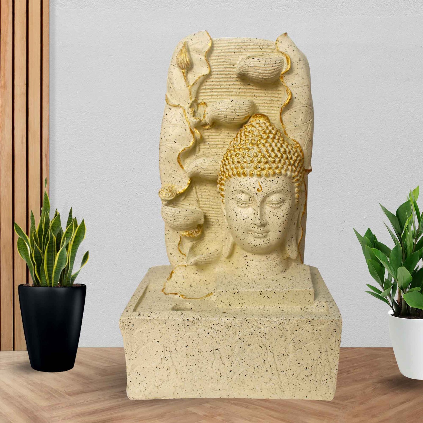Lord Buddha Bust water fountain for house Large Size With Led Light - sandstone Finish 53 cm G57GX0431IGDMX