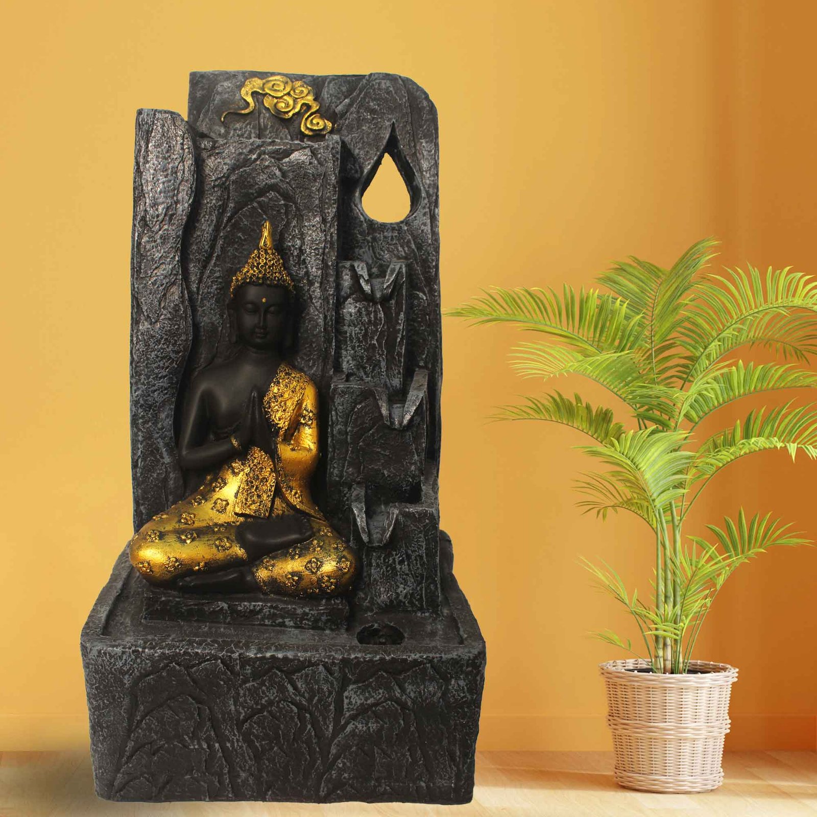 Pranam Buddha waterfall for home decoration Large Size With Led Light - Metalic Antique Finish 53 cm G57GX0433FGAMX