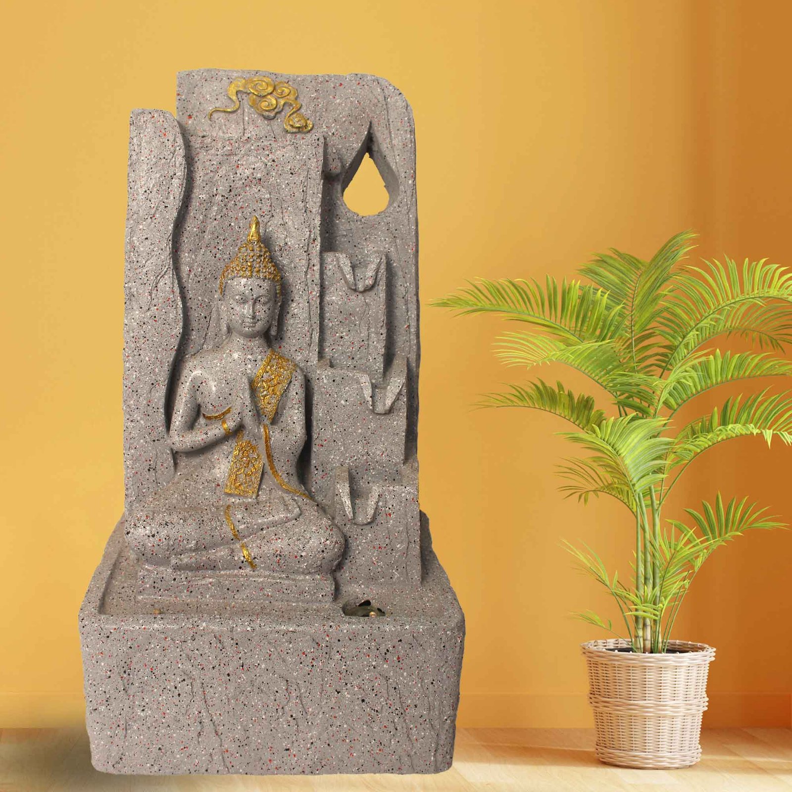 Meditating Buddha water fountain tabletop Large Size With Led Light - sandstone Finish 53 cm G57GX0433FGDMX