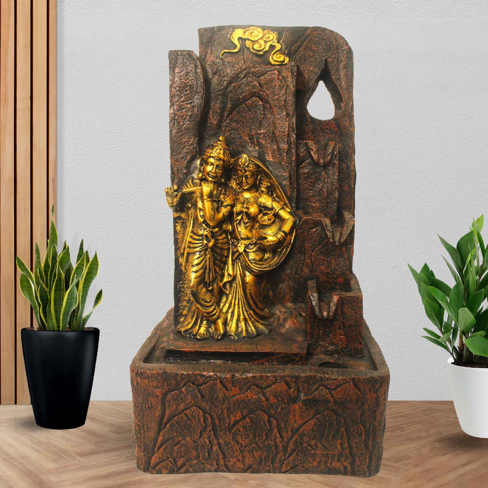 Handicraft Radha Krishna waterfall fountain Large Size With Led Light - Metalic Antique Finish 53 cm G57GX0434AGAMX