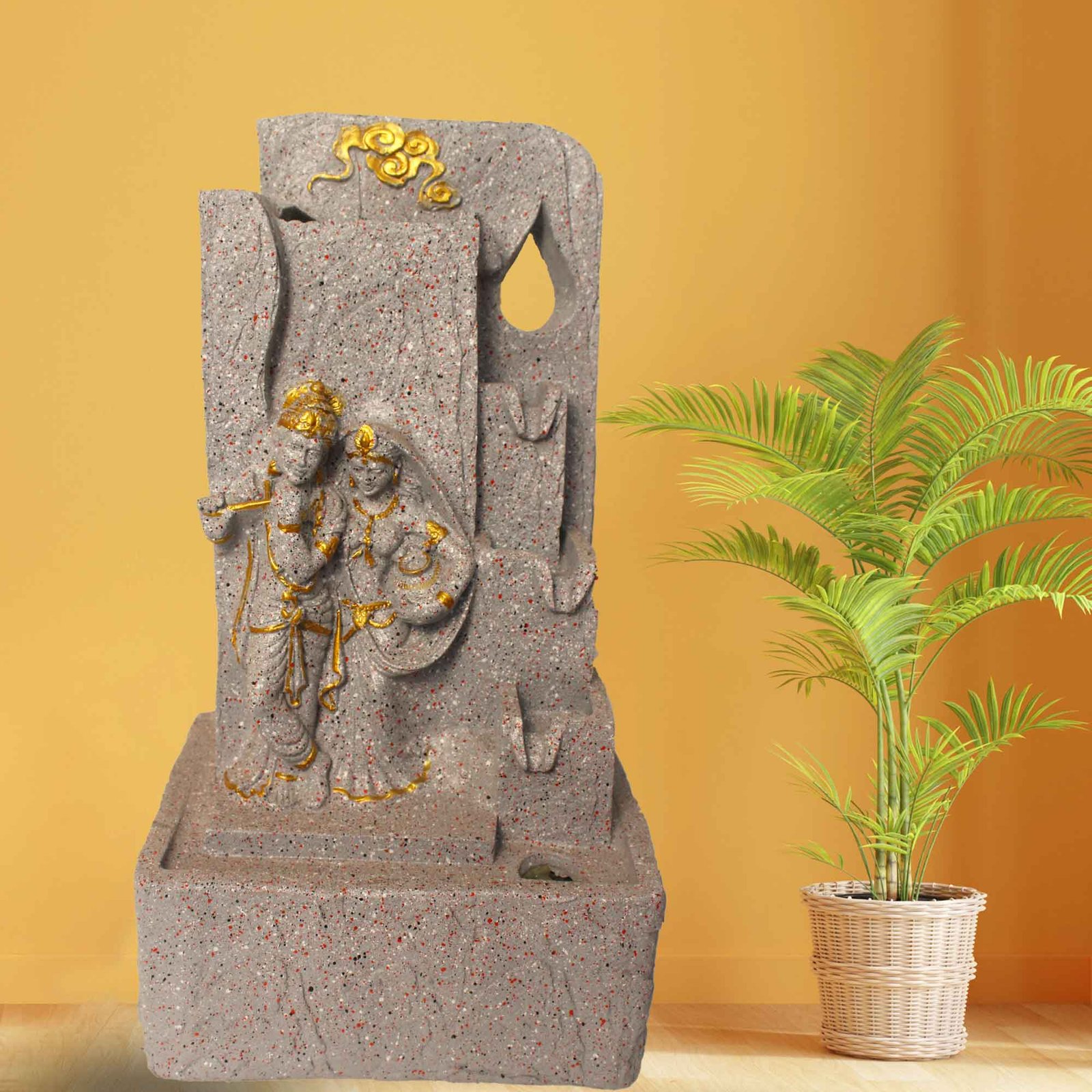 Handicraft Radha Krishna waterfall home decor fountain Large Size With Led Light - sandstone Finish 53 cm G57GX0434FGDMX
