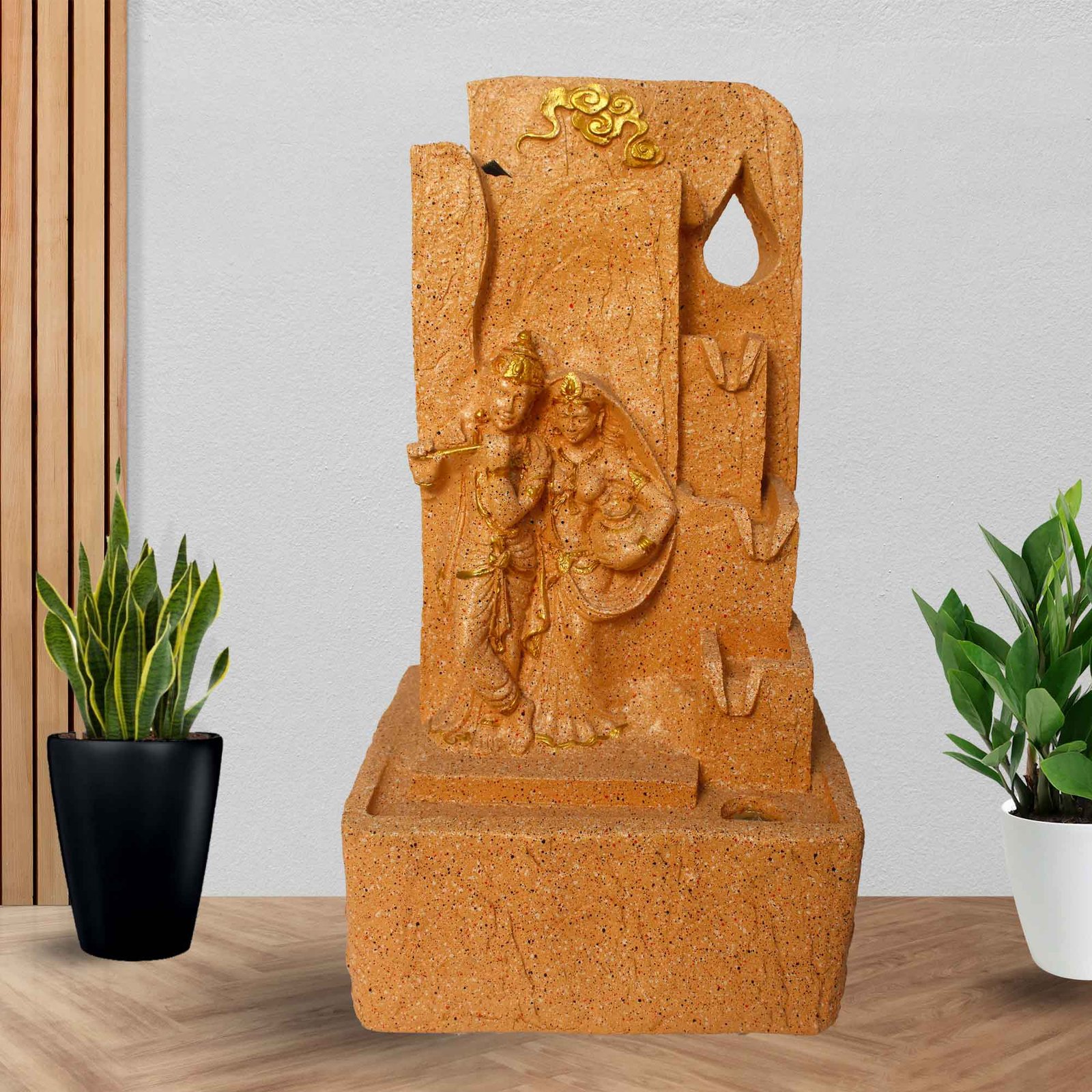 Handicraft Radha Krishna waterfall fountain for home Large Size With Led Light - sandstone Finish 53 cm G57GX0434PGDMX