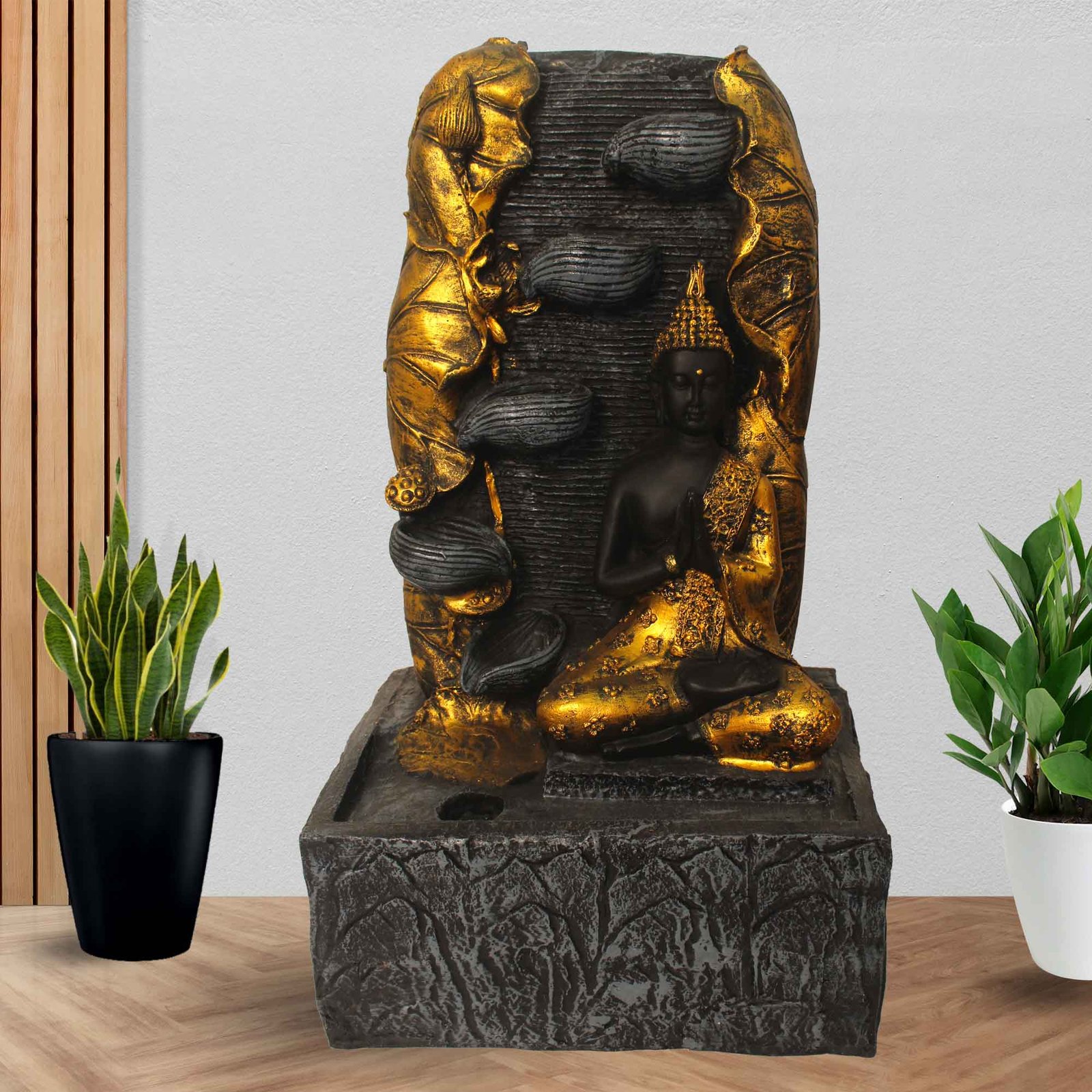 Handicraft Buddha tabletop fountain Big Size With Led Light - Metalic Antique Finish 53 cm G57GX0435FGAMX