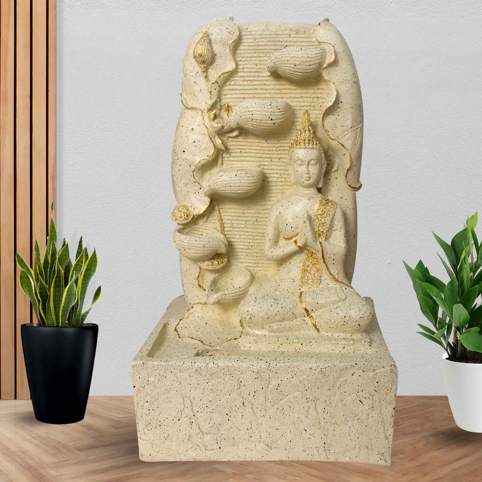 Handicraft Buddha table top water fountain Big Size With Led Light - sandstone Finish 53 cm G57GX0435IGDMX