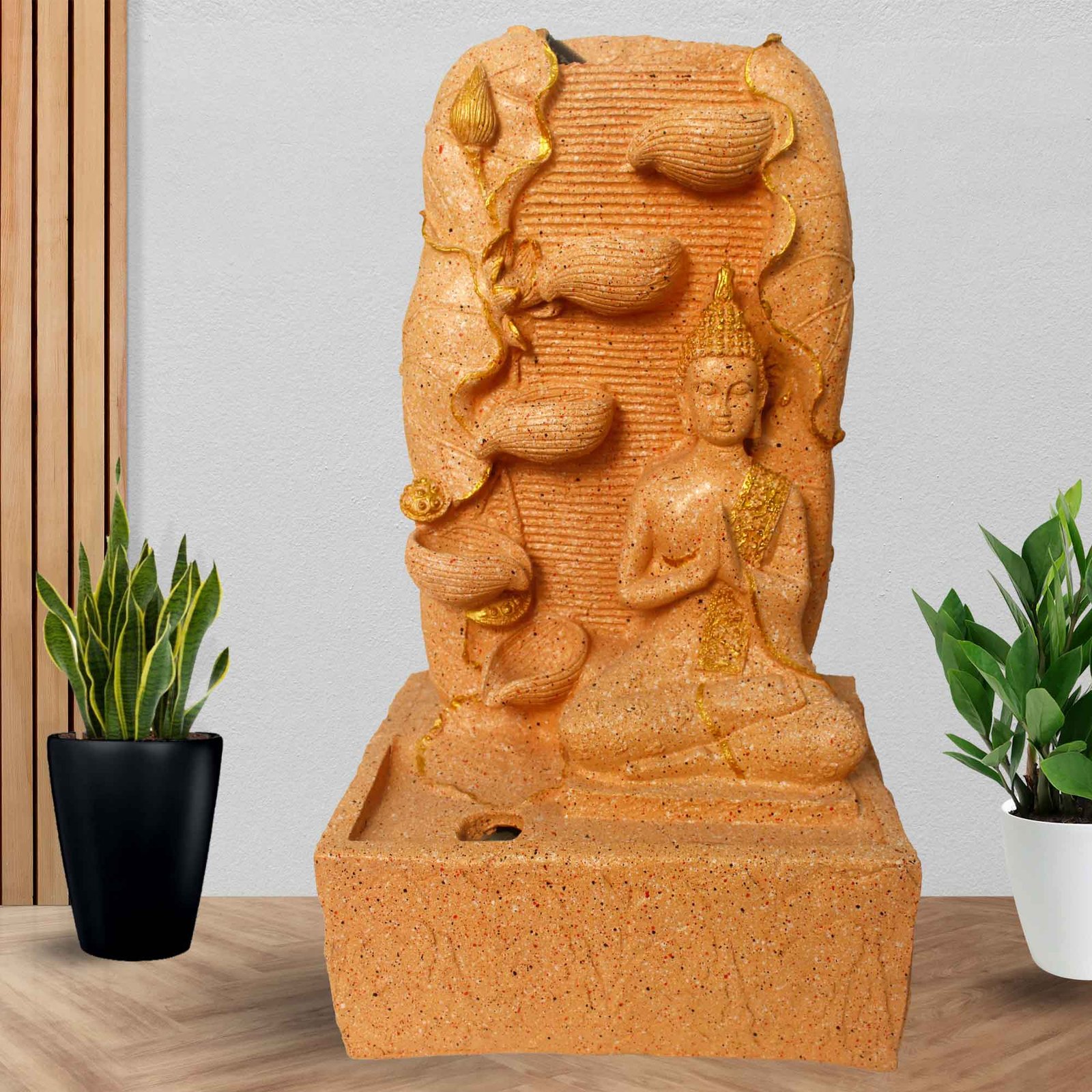 Handicraft Buddha waterfall showpiece for living room Big Size With Led Light - sandstone Finish 53 cm G57GX0435PGDMX