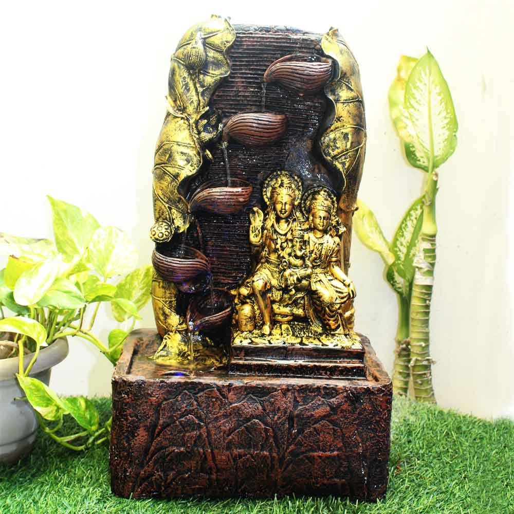 Shiv Parivar tabletop fountain indoor Big Size With Led Light - Metalic Antique Finish 53 cm G57GX0436AGAMX
