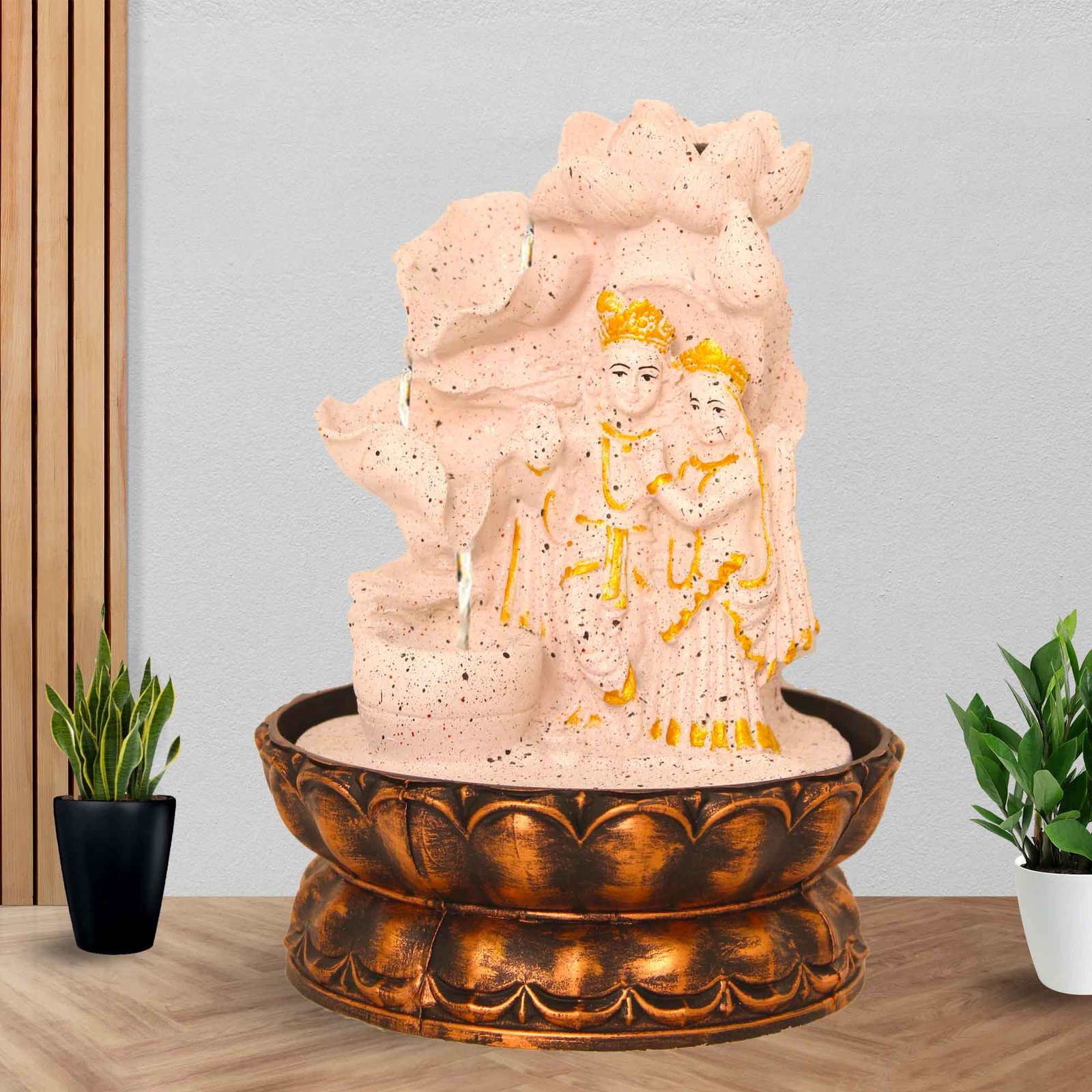 Lotus Radha Krishna water fountain for home With Led Light - sandstone Finish 27 cm G57GX0445PGDMX