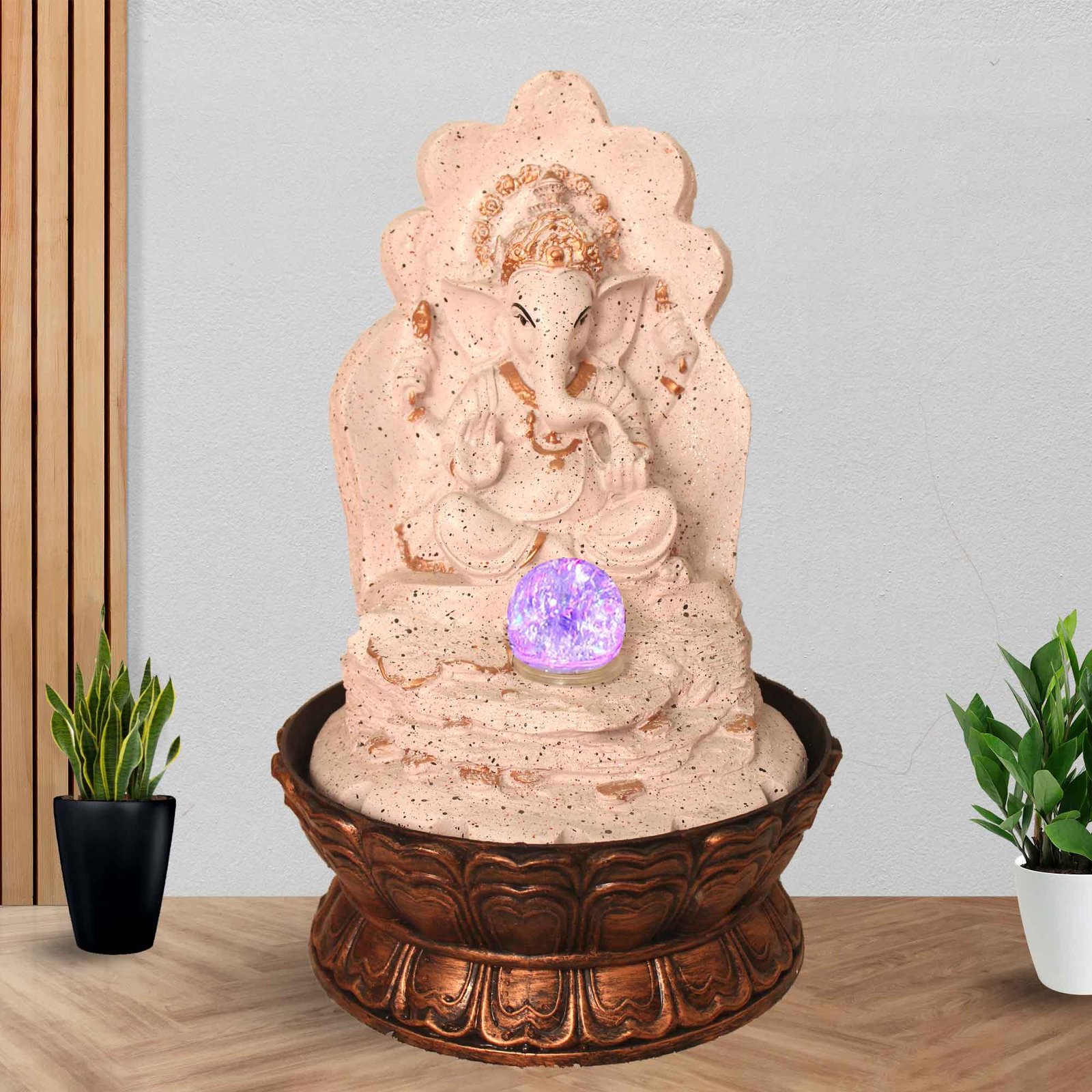 Lord Ganpati table top fountain With Led Light & Crystal Ball - sandstone Finish 42 cm G57GX0446PCDMX