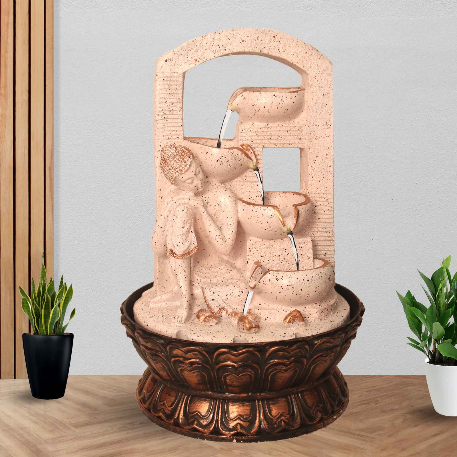 Thinking Buddha tabletop water fountain With Led Light - sandstone Finish 41 cm G57GX0447PCDMX