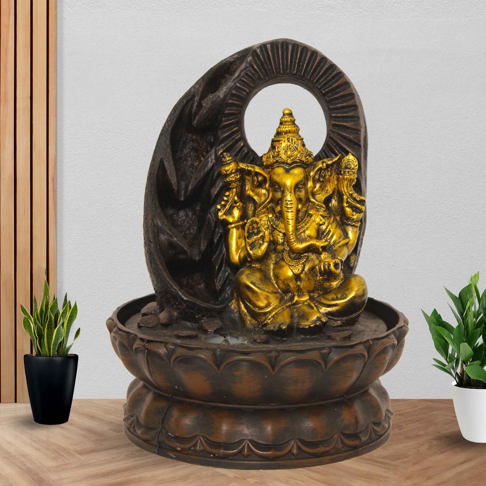 Polyresin Lord Ganesha Small water fountain home decor With Led Light - Metalic Antique Finish 25 cm G57GX0448AGAMX