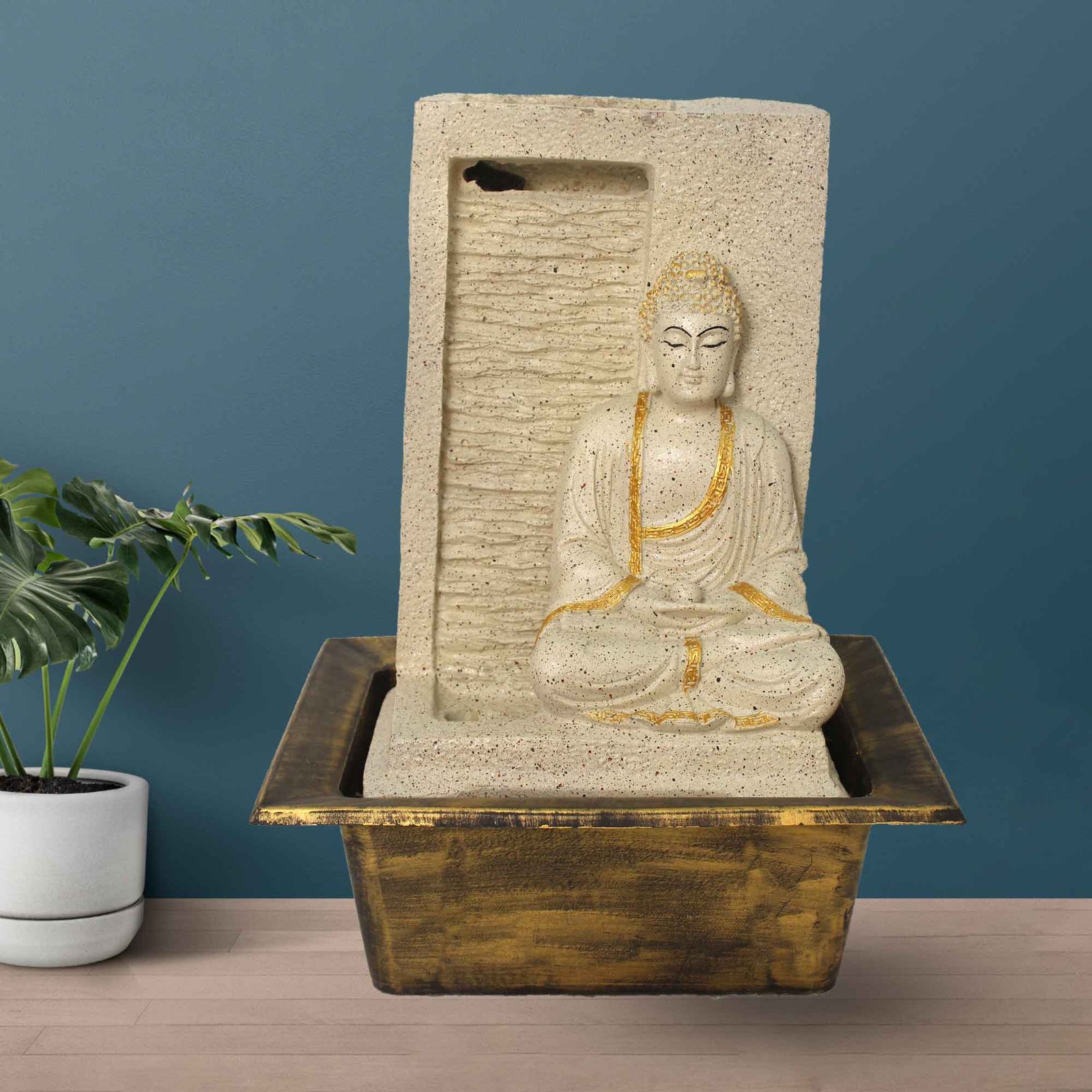 Polyresin Buddha tabletop led water fountain With Led Light - sandstone Finish 41 cm G57GX0449IGDMX
