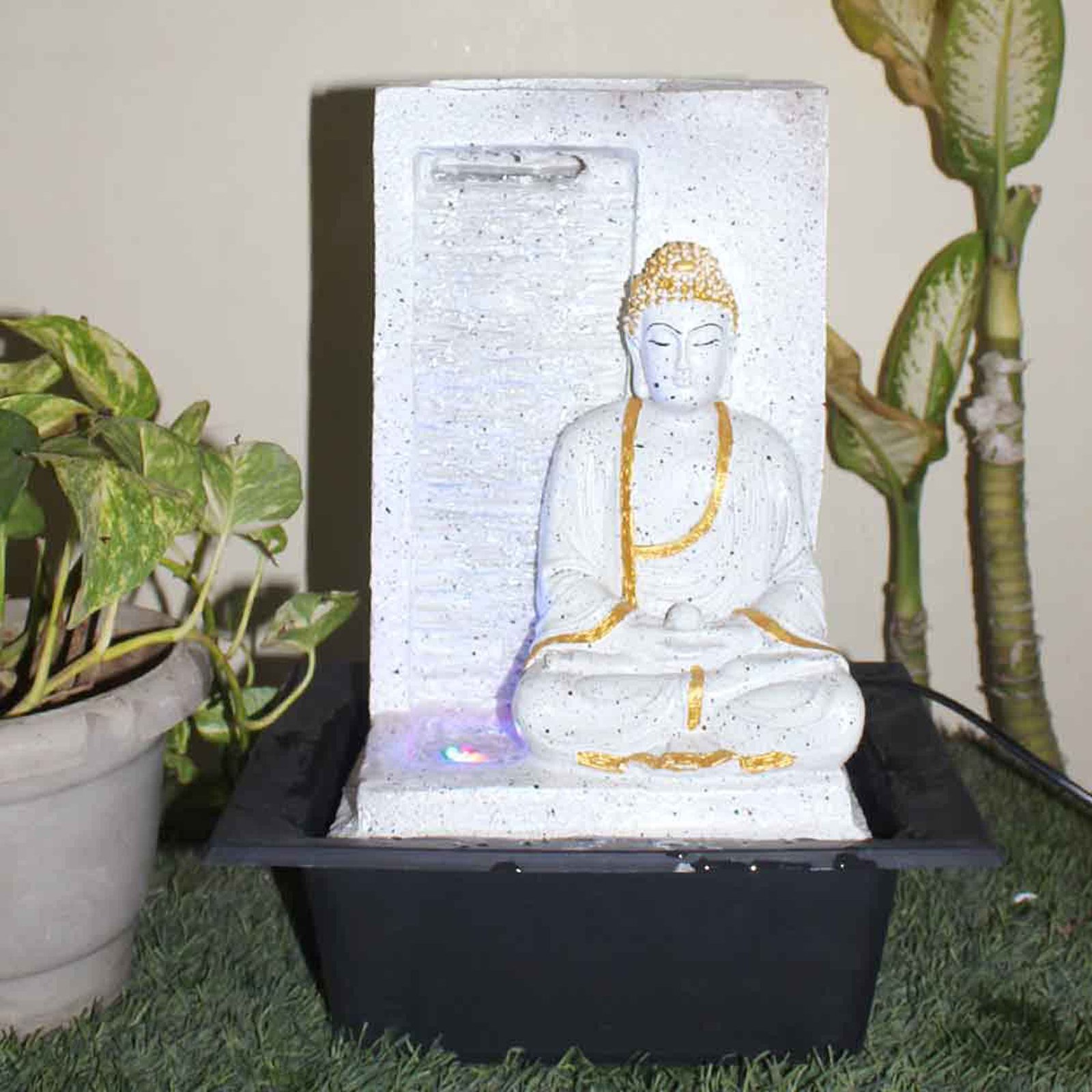 Polyresin Buddha tabletop fountain With Led Light - sandstone Finish 41 cm G57GX0449WGDMX
