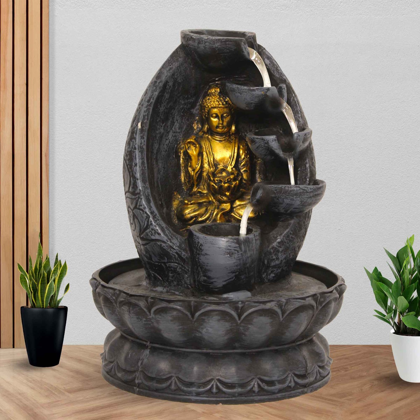 Lord Gautam Buddha waterfall showpiece With Led Light - Metalic Antique Finish 27 cm G57GX0451FGAMX
