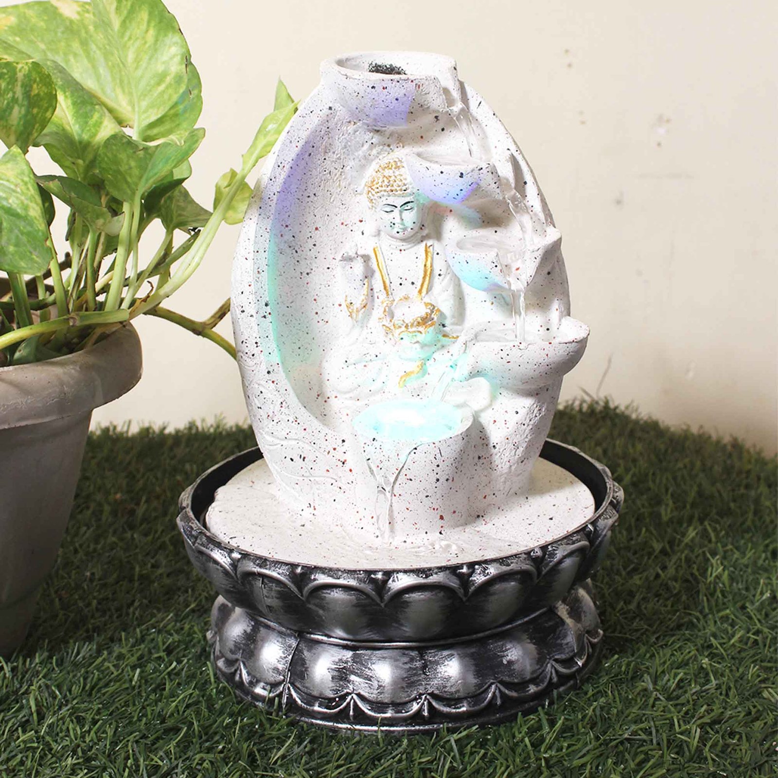 Lord Gautam Buddha waterfall for home decoration With Led Light - sandstone Finish 27 cm G57GX0451WGDMX