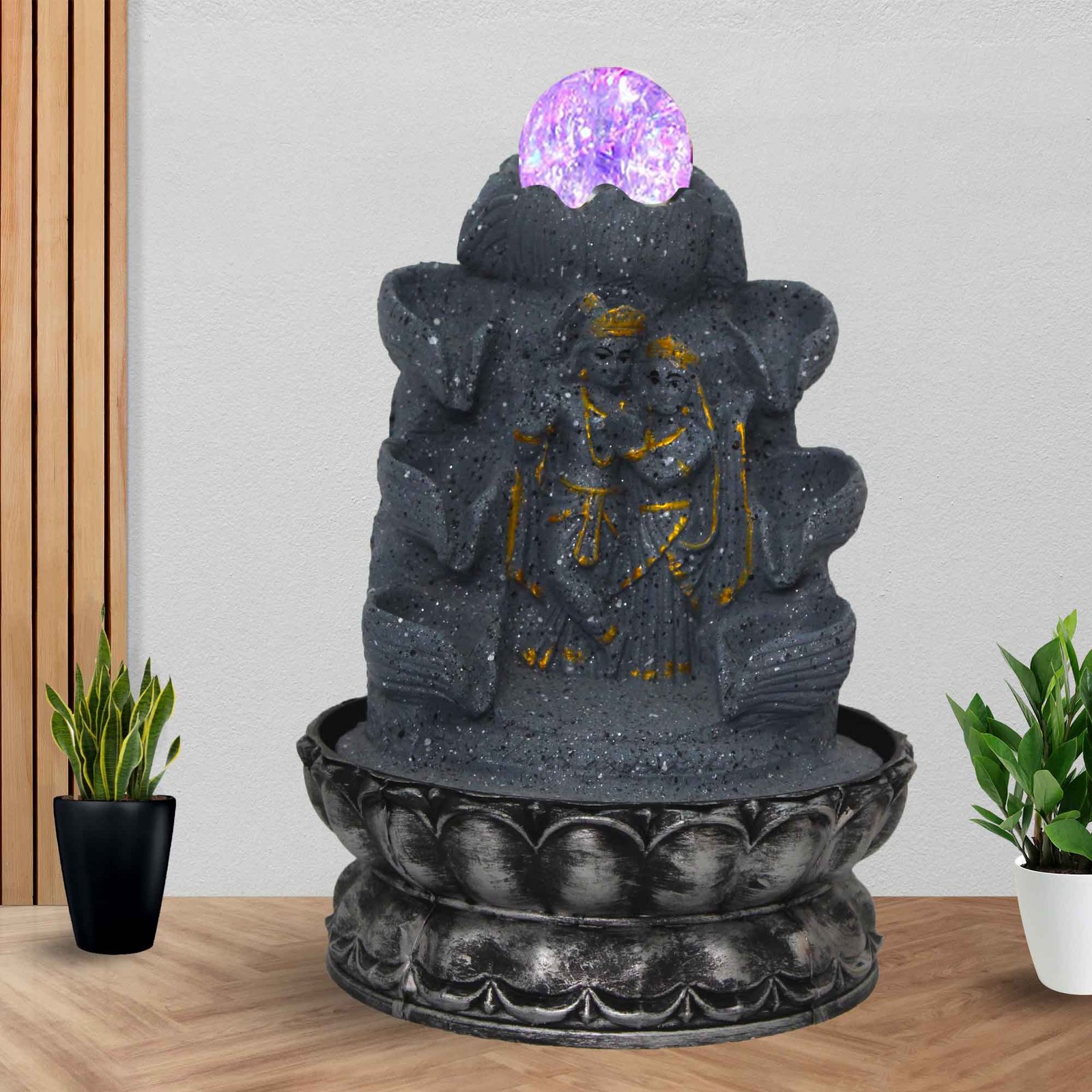 Decorative Radha Krishna artificial waterfall indoor With Led Light & Crystal Ball - sandstone Finish 29 cm G57GX0452FGDMX