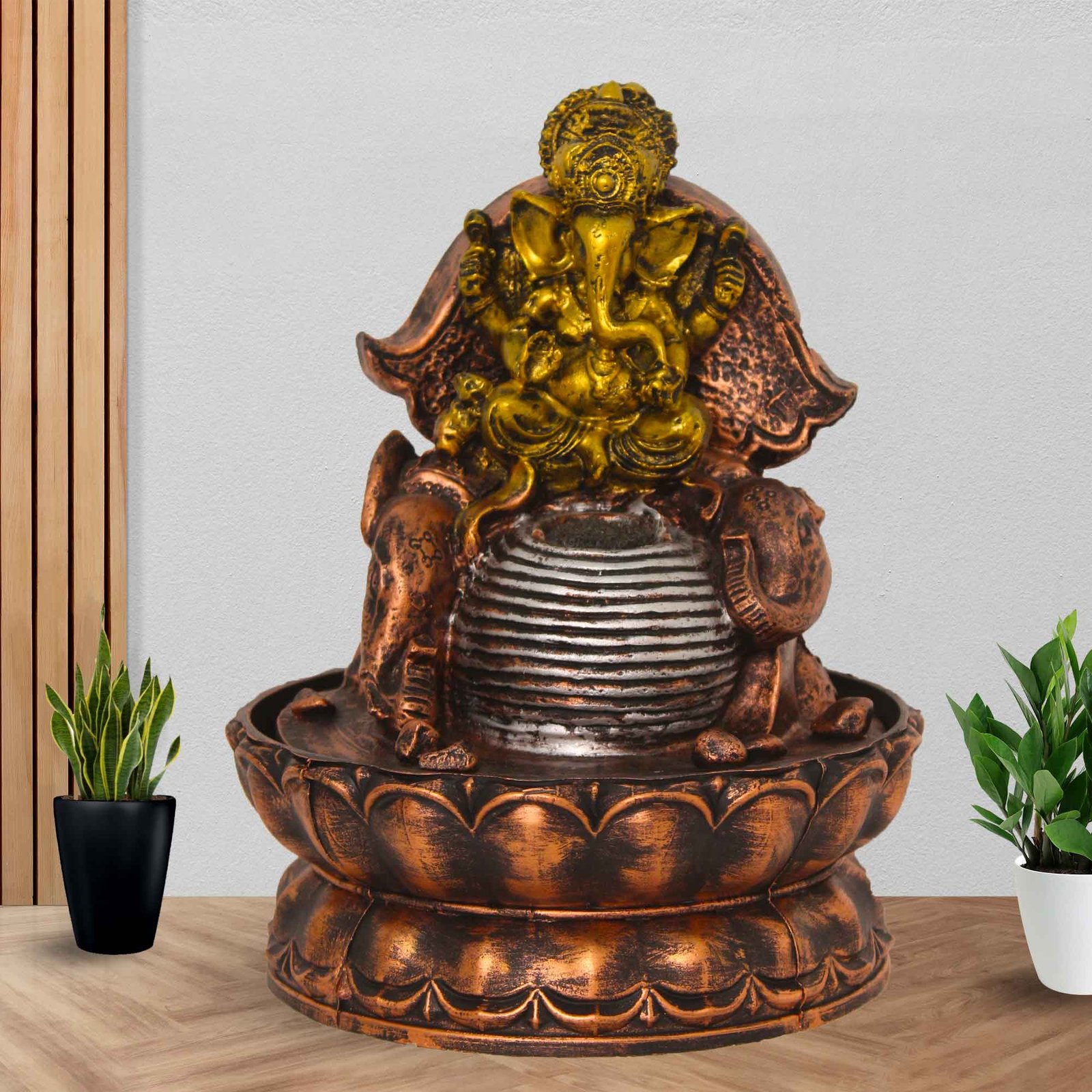 Ashirwad Ganesh decorative fountain indoor With Led Light - Metalic Antique Finish 27 cm G57GX0453MGAMX