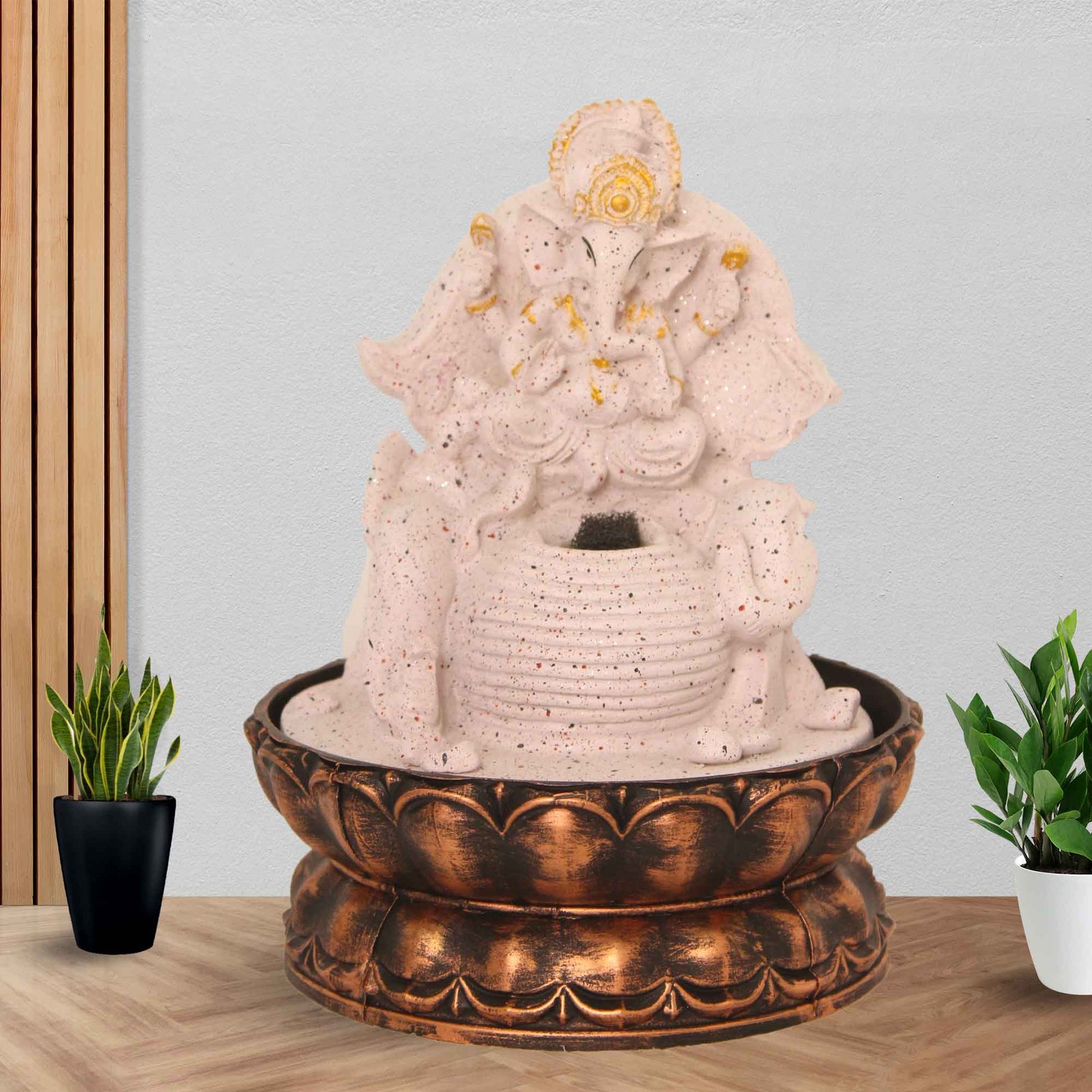 Ashirwad Ganesh corner fountain indoor With Led Light - sandstone Finish 25 cm G57GX0453PGDMX