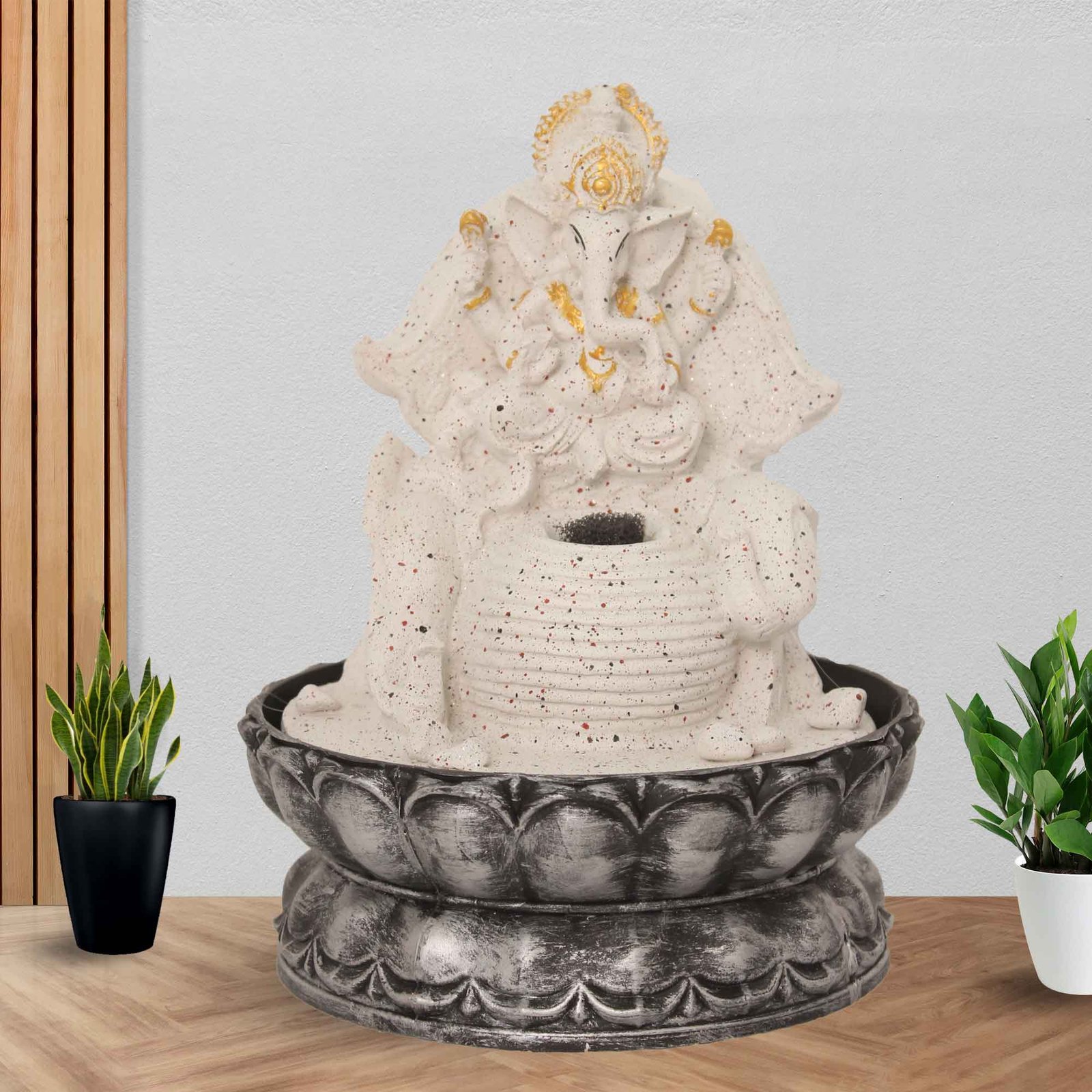 Ashirwad Ganesh calming water fountain With Led Light - sandstone Finish 25 cm G57GX0453WGDMX