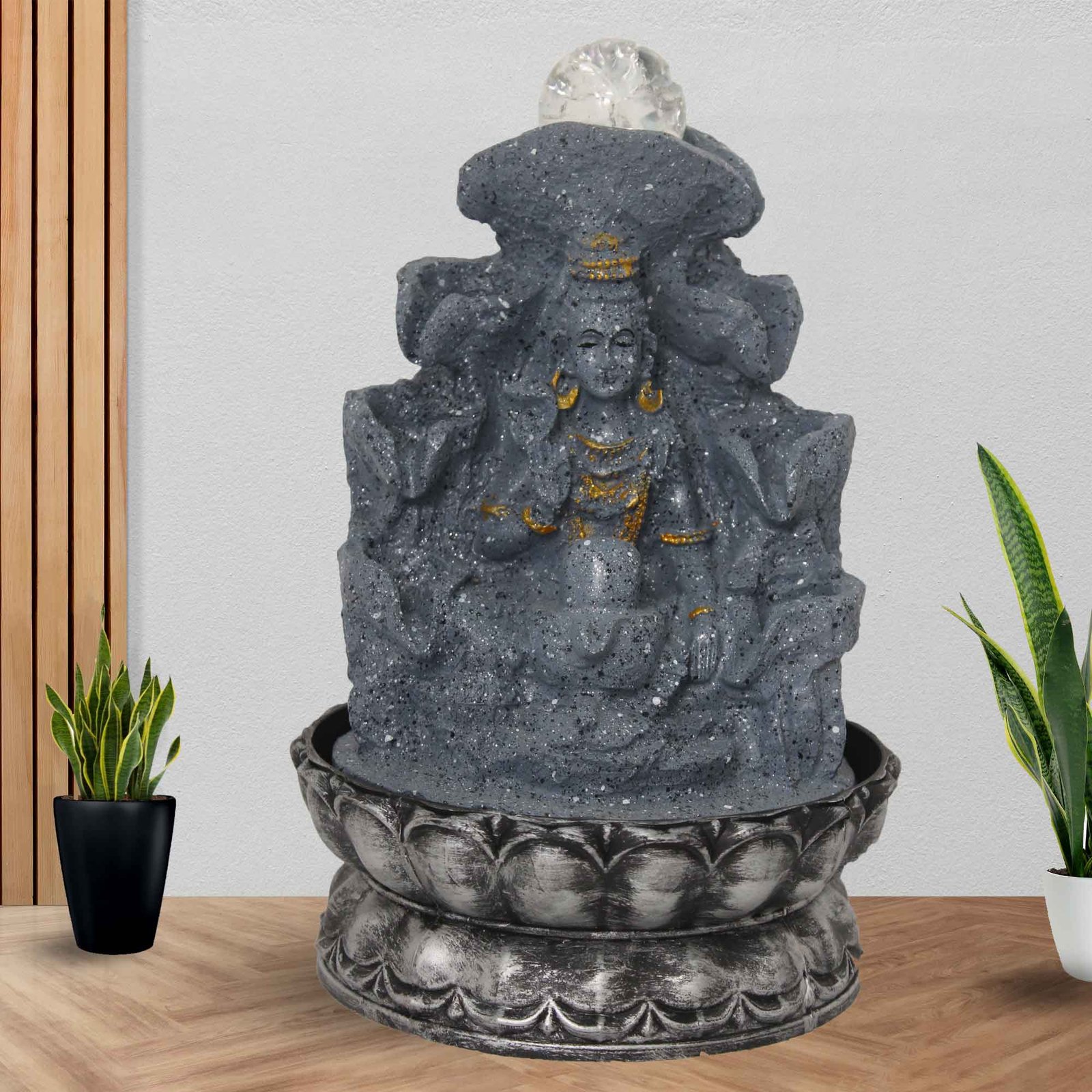 Mountain Lord Shiva desktop water fountain With Led Light & Crystal Ball - sandstone Finish 30 cm G57GX0454FGDMX