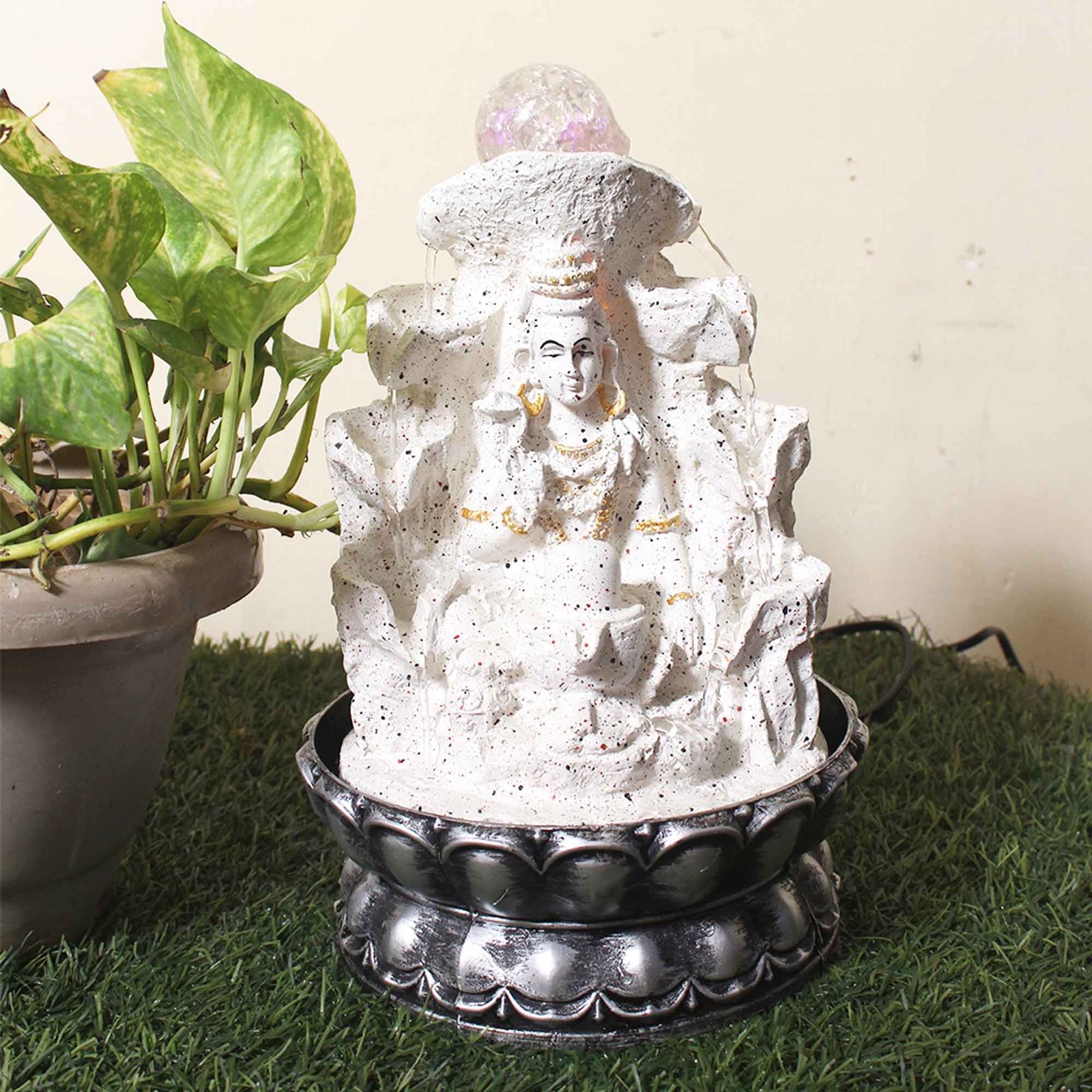 Mountain Shiva decorative water fountain With Led Light & Crystal Ball - sandstone Finish 30 cm G57GX0454WGDMX