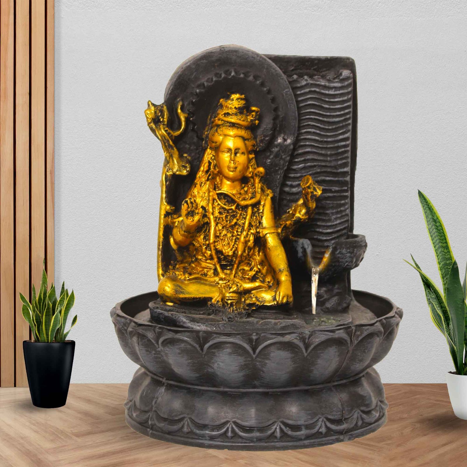 Lord Shiv JI Small Water fountain for living room With Led Light - Metalic Antique Finish 28 cm G57GX0455FGAMX