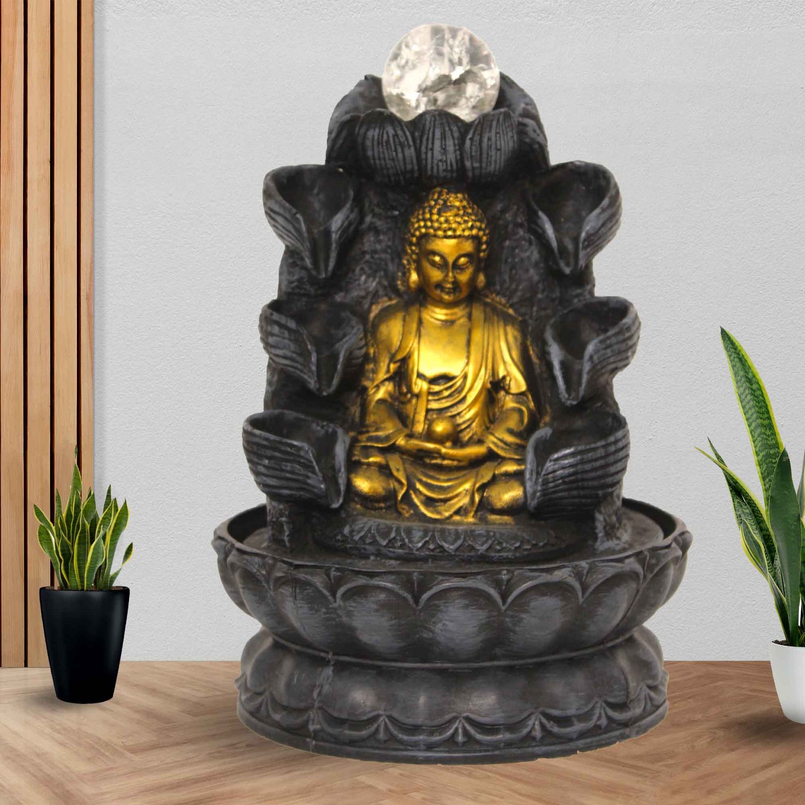 Lotus Buddha indoor fountain With Led Light & Crystal Ball - Metalic Antique Finish 27 cm G57GX0456FGAMX