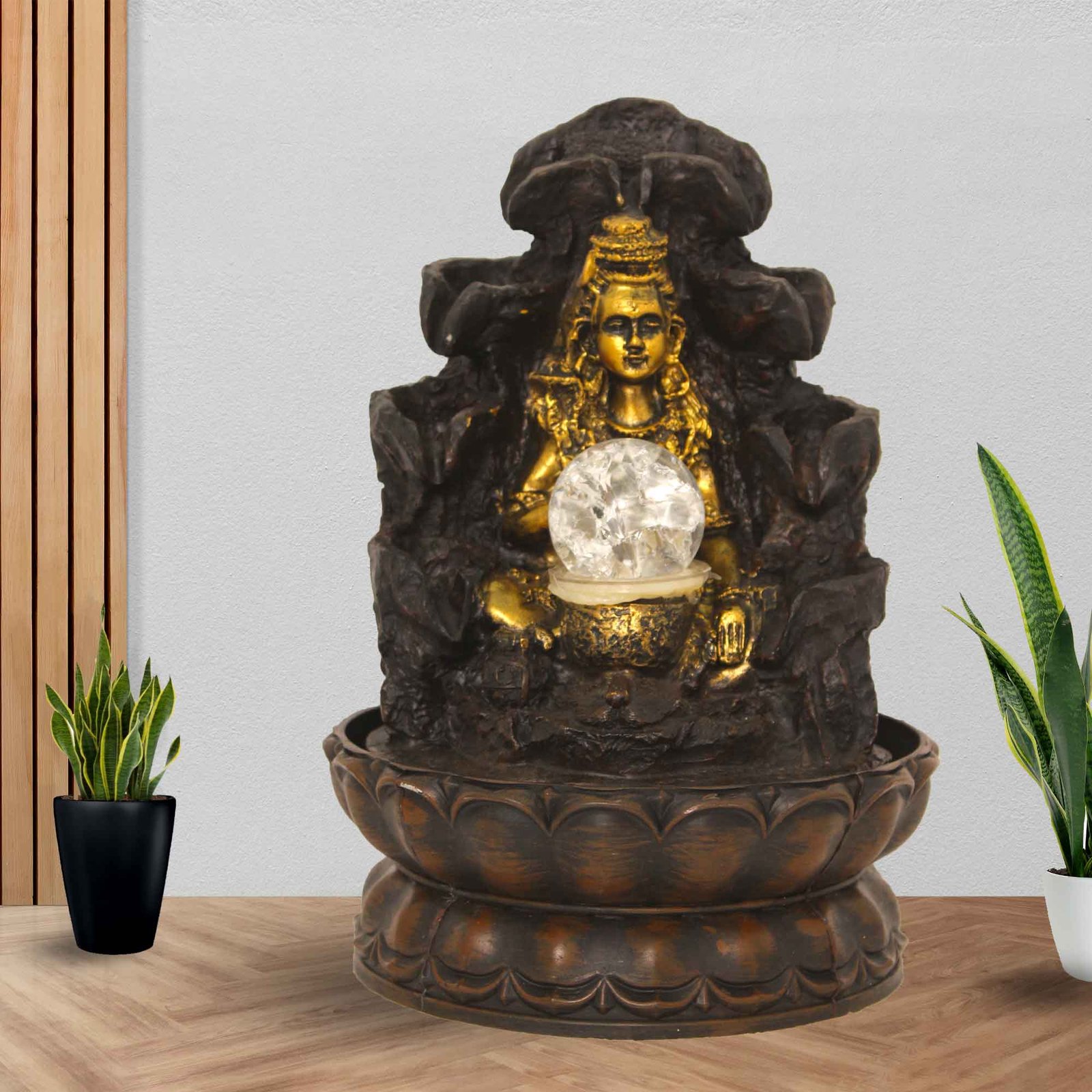 God Shiv indoor waterfall for home With Led Light & Crystal Ball - Metalic Antique Finish 28 cm G57GX0458AGAMX