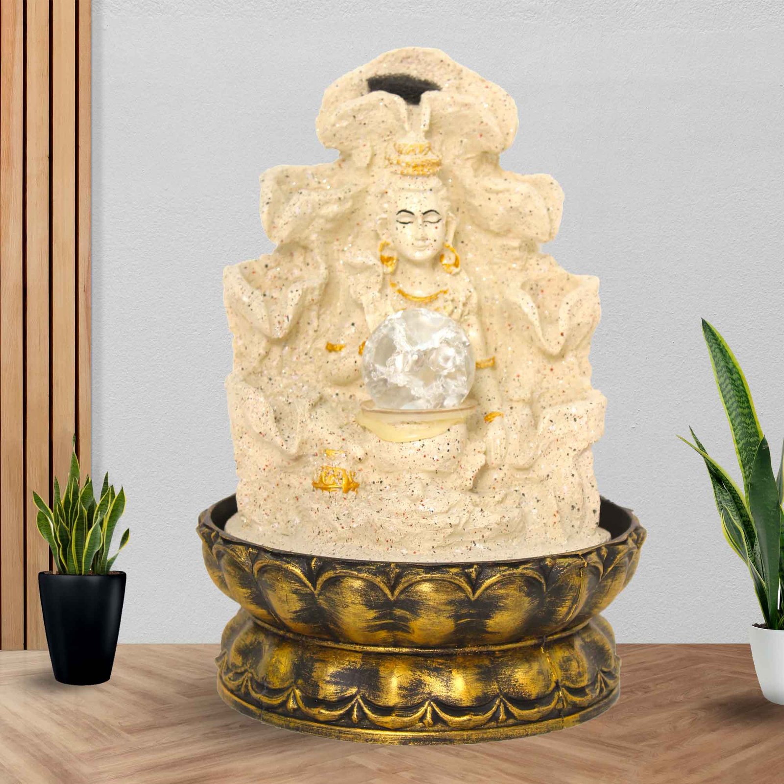 Lord Shiva indoor water fountain for living room With Led Light & Crystal Ball - sandstone Finish 28 cm G57GX0458IGDMX