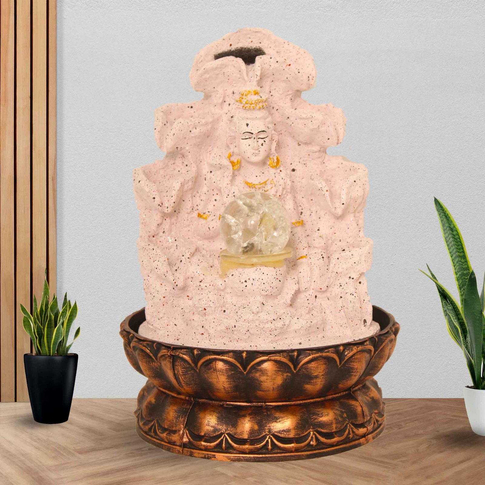 God Shiv indoor water fountain for home decor With Led Light & Crystal Ball - sandstone Finish 28 cm G57GX0458PGDMX