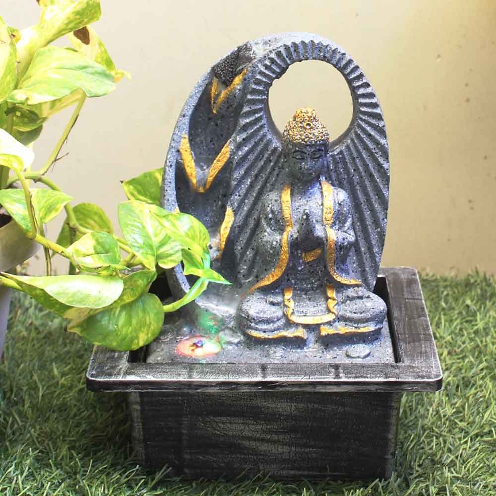 Namaskar Buddha water fountain indoor decor With Led Light - sandstone Finish 25 cm G57GX0460FGDMX