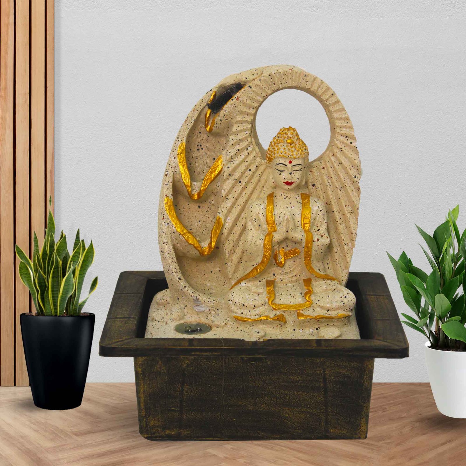 Namaskar Buddha water fountain home decor With Led Light - sandstone Finish 25 cm G57GX0460IGDMX