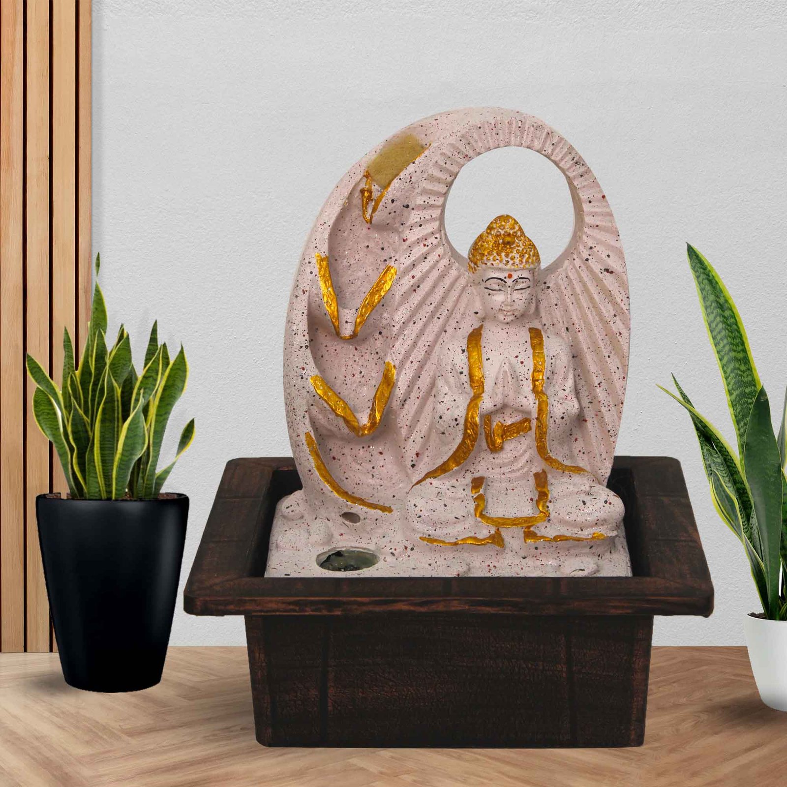 Namaskar Buddha water fountain for office With Led Light - sandstone Finish 25 cm G57GX0460PGDMX