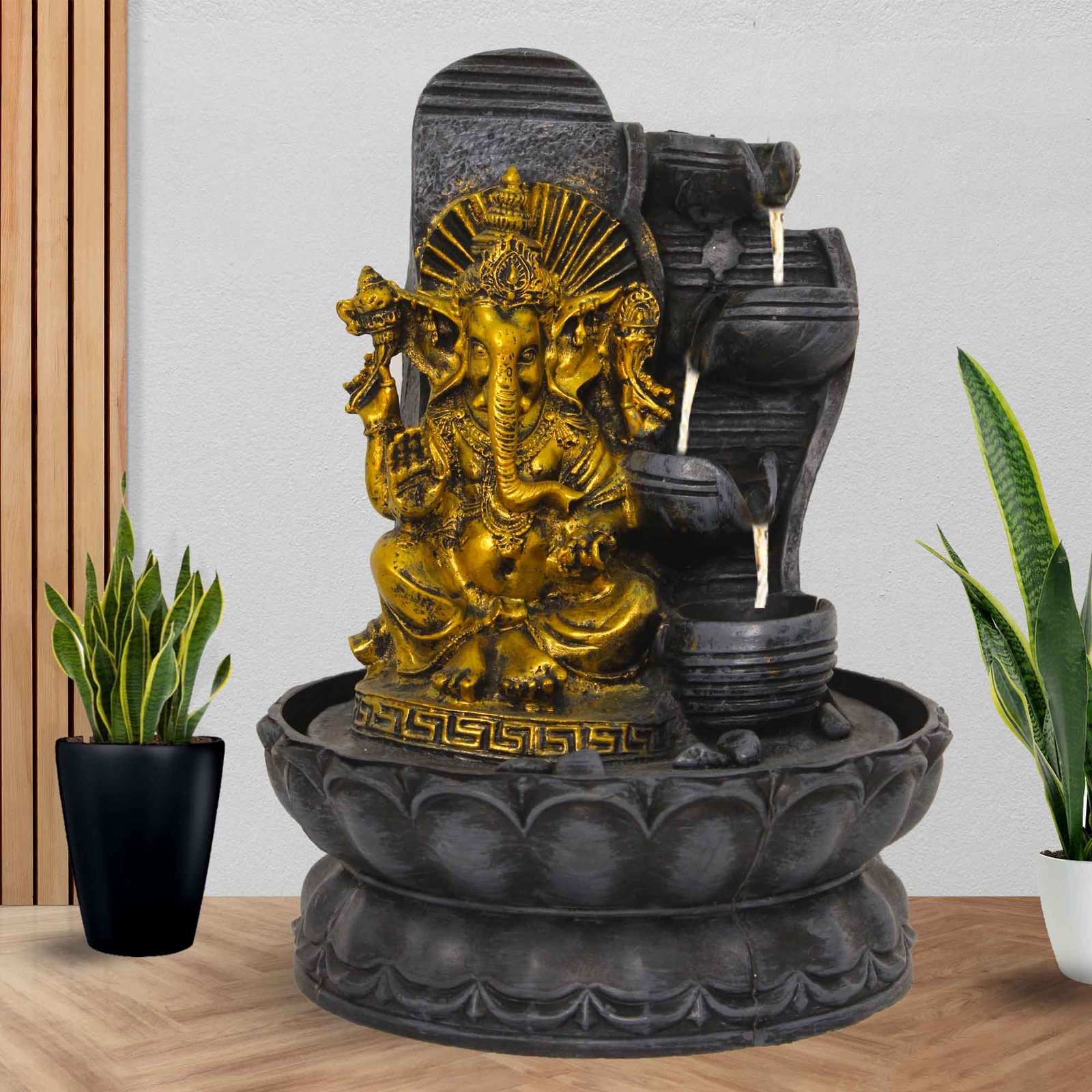 God Ganesh mini desktop fountain With Led Light - Metalic Antique Finish 27 cm G57GX0461FGAMX