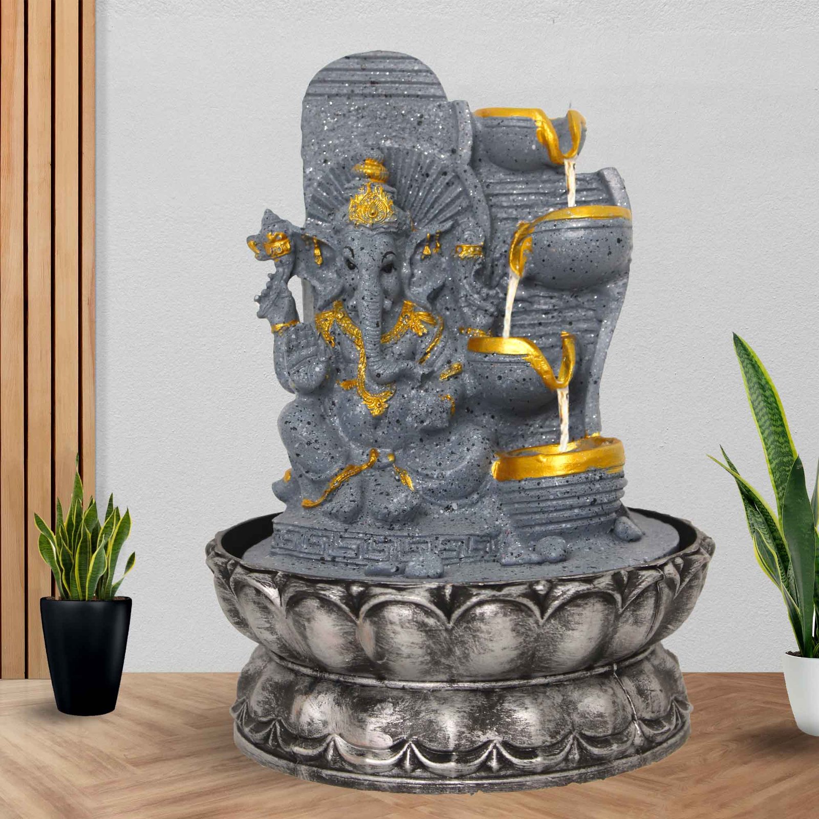 God Ganesh living room indoor water fountain With Led Light - sandstone Finish 27 cm G57GX0461FGDMX