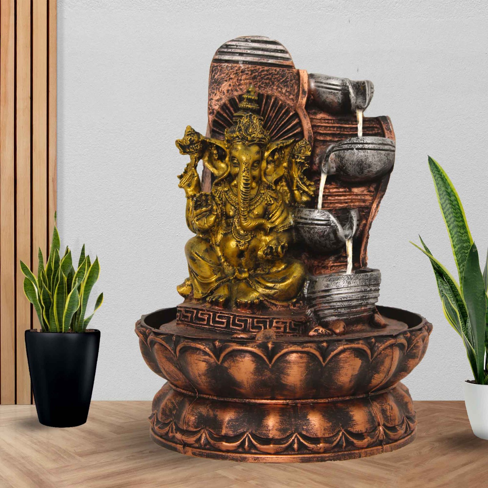 God Ganesh mini electric water fountain With Led Light - Metalic Antique Finish 27 cm G57GX0461MGAMX