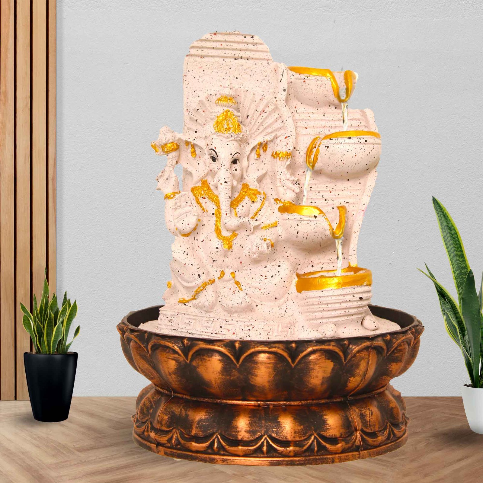 God Ganesh interior water fountain With Led Light - sandstone Finish 27 cm G57GX0461PGDMX