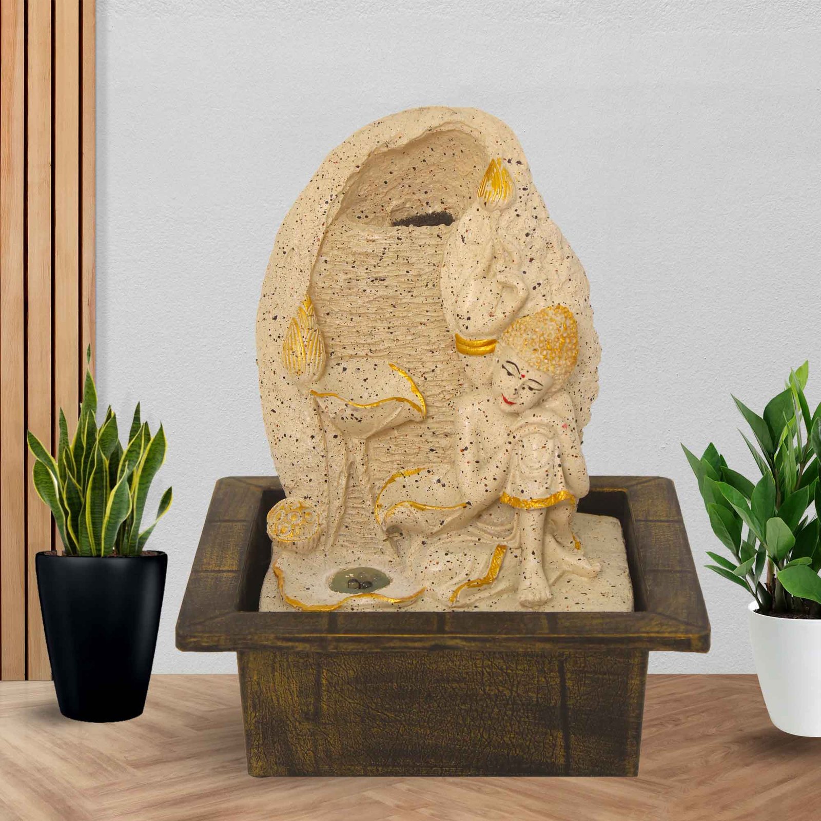 Resting Buddha water fountain for garden small size With Led Light - sandstone Finish 25 cm G57GX0462IGDMX