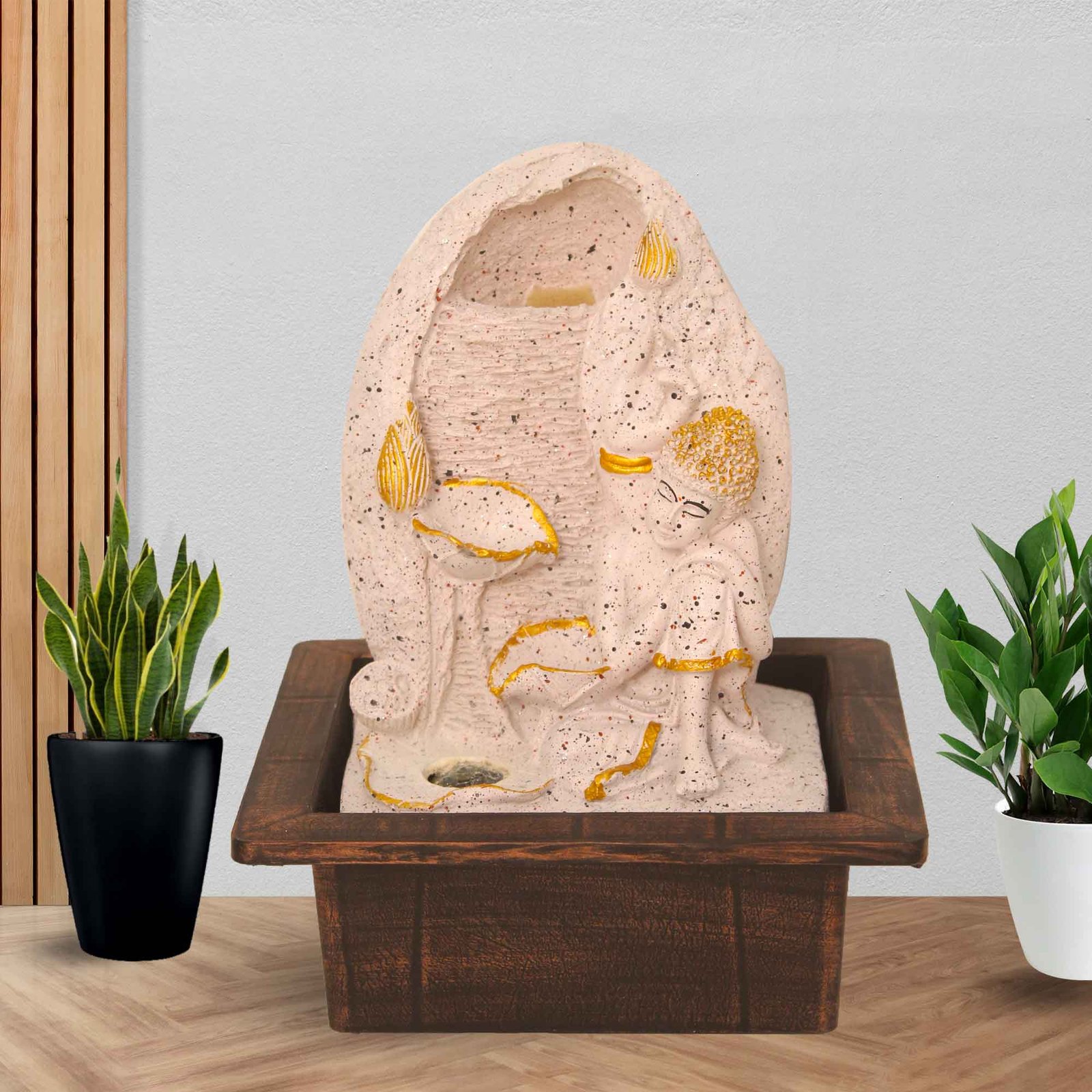 Sitting Buddha water showpiece for home With Led Light - sandstone Finish 25 cm G57GX0462PGDMX