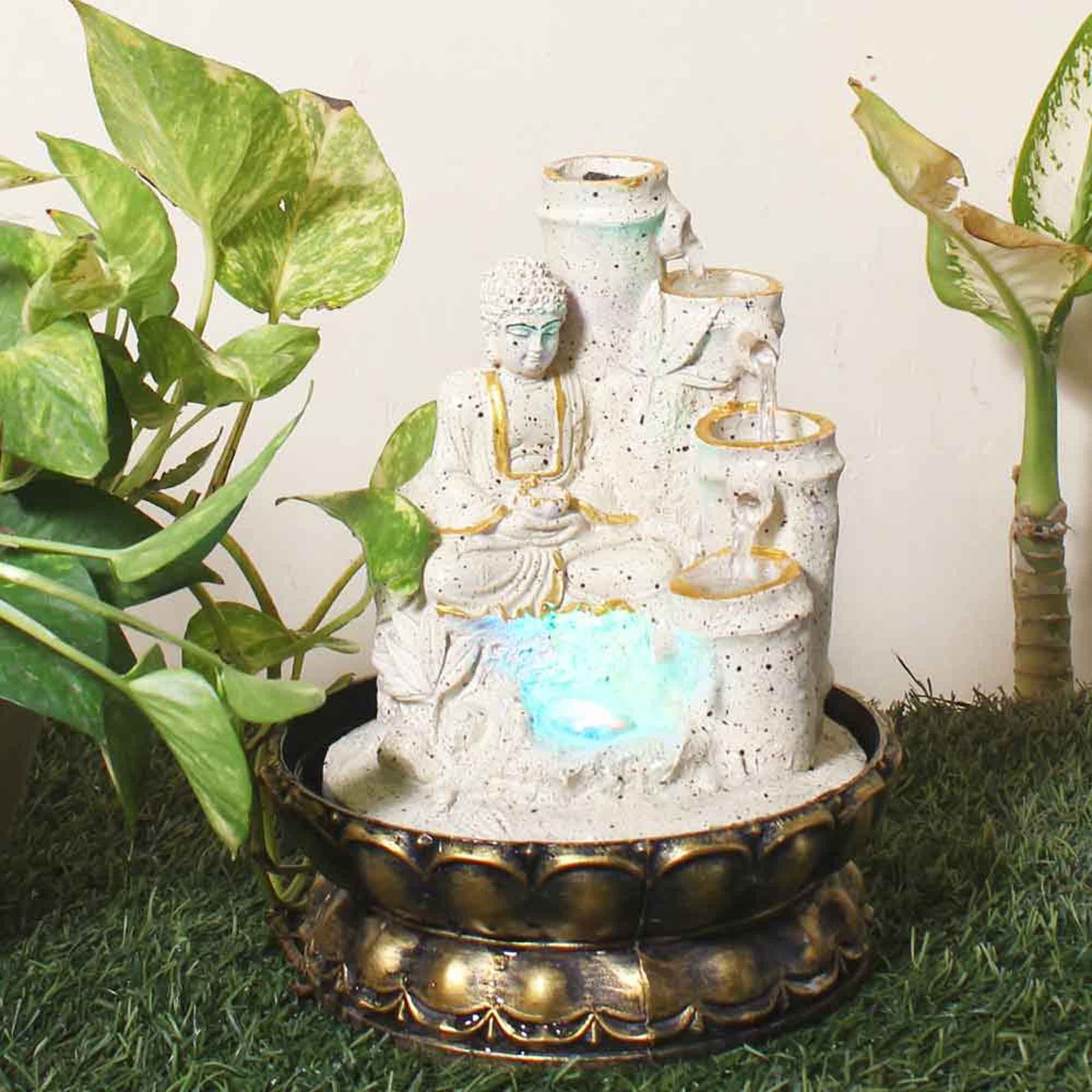 Lord Buddha Bamboo Shaped mini indoor fountain With Led Light - sandstone Finish 27 cm G57GX0463IGDMX
