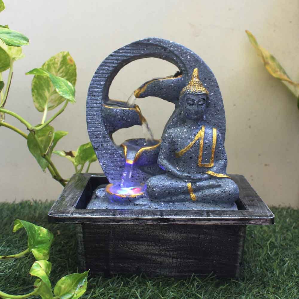 Meditation Buddha waterfall showpiece With Led Light - sandstone Finish 25 cm G57GX0464FGDMX