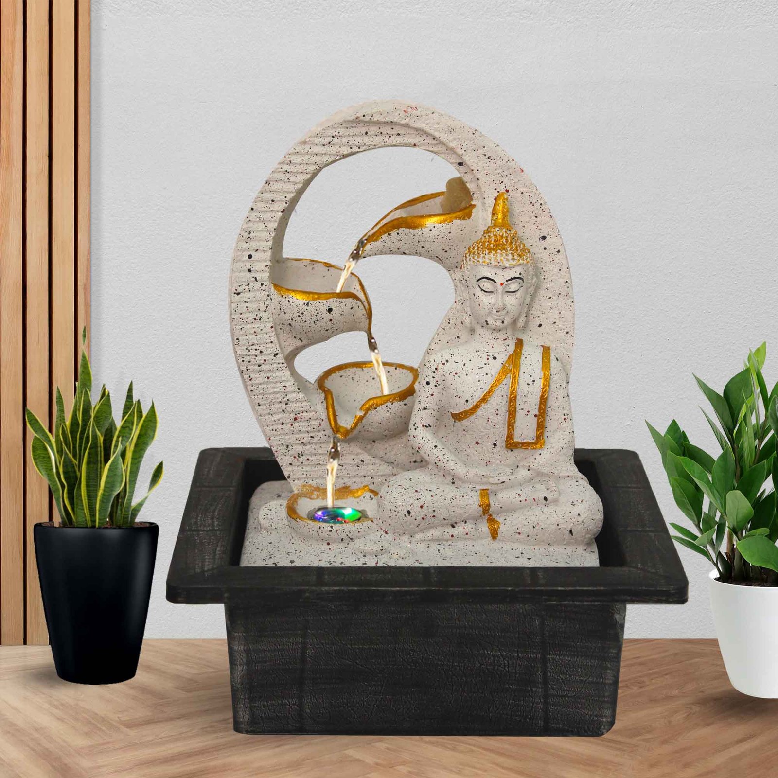 Meditation Buddha waterfall fountain for home With Led Light - sandstone Finish 25 cm G57GX0464WGDMX