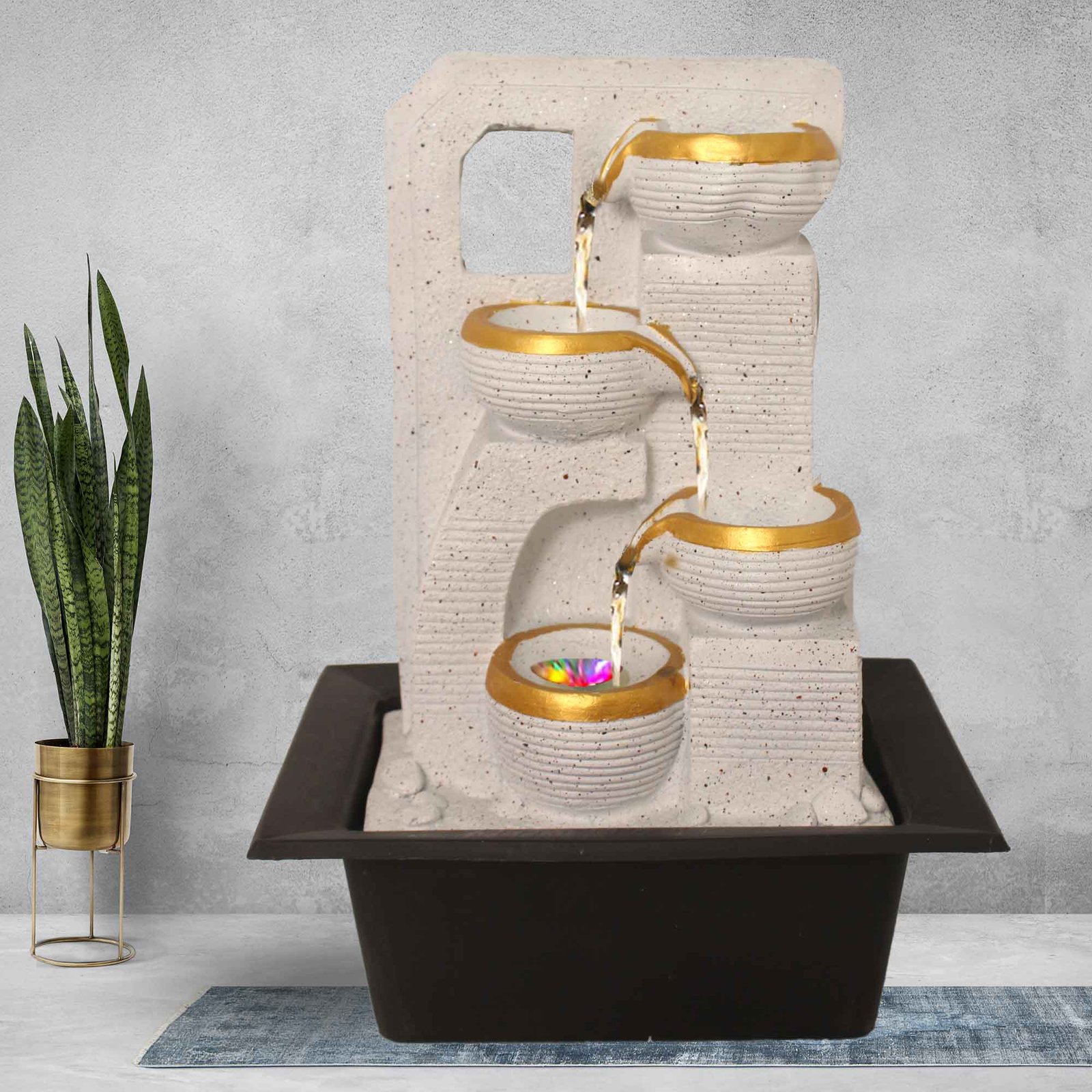 Handicraft Diya tabletop waterfall With Led Light - sandstone Finish 42 cm G57GX0470WGDMX