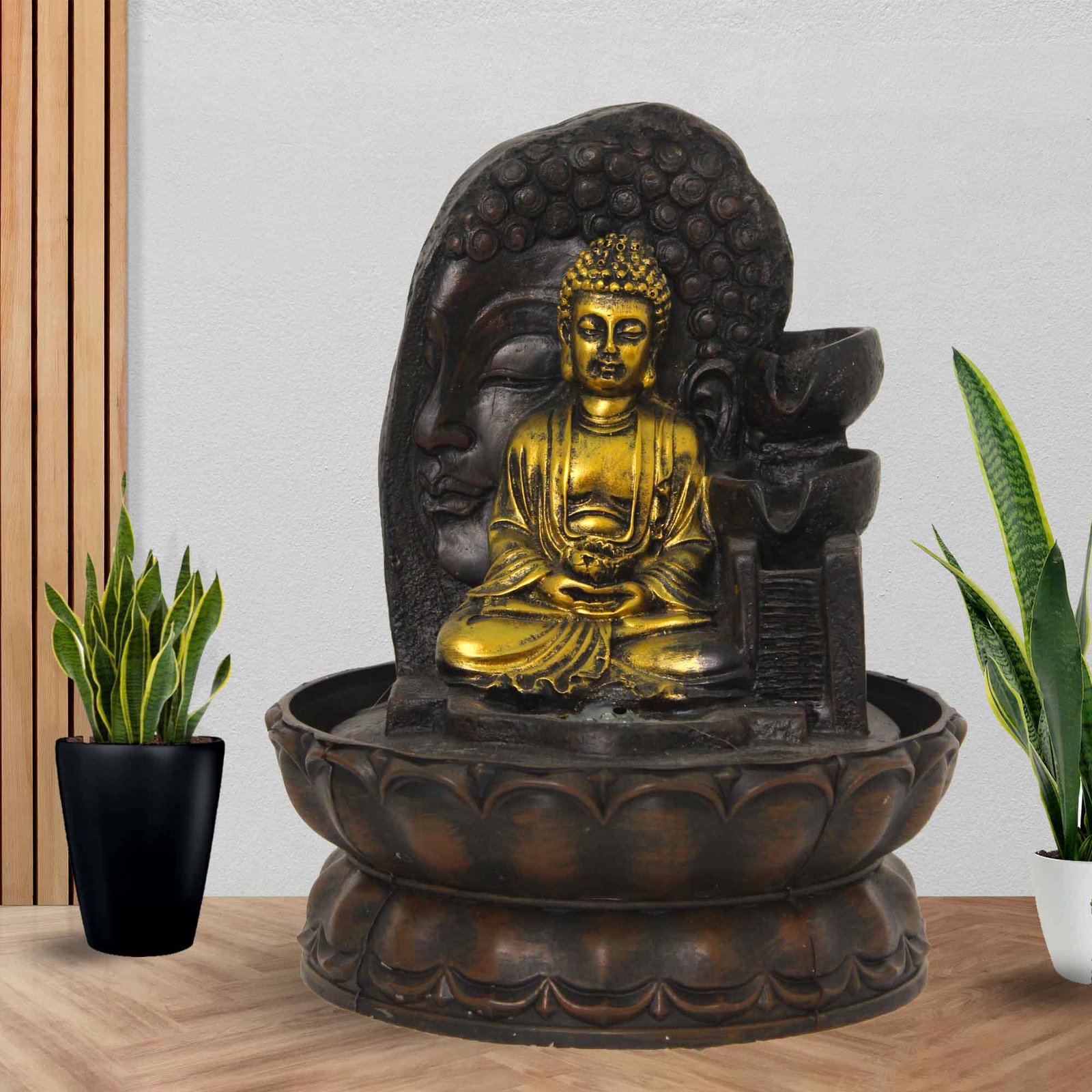 Dhyan Buddha mini water fountain for room With Led Light - Metalic Antique Finish 27 cm G57GX0481AGAMX