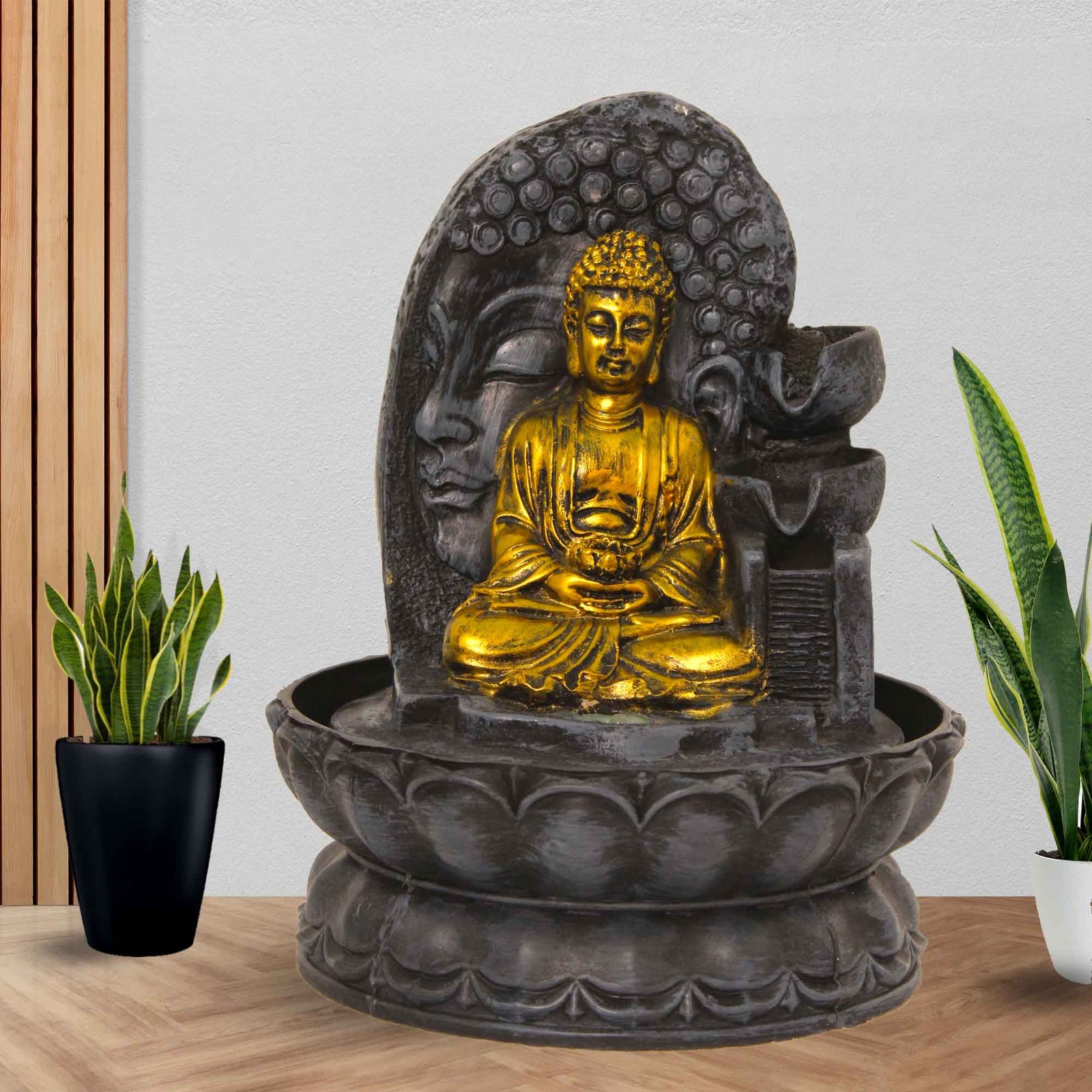 Dhyan Buddha modern water fountain With Led Light - Metalic Antique Finish 27 cm G57GX0481FGAMX