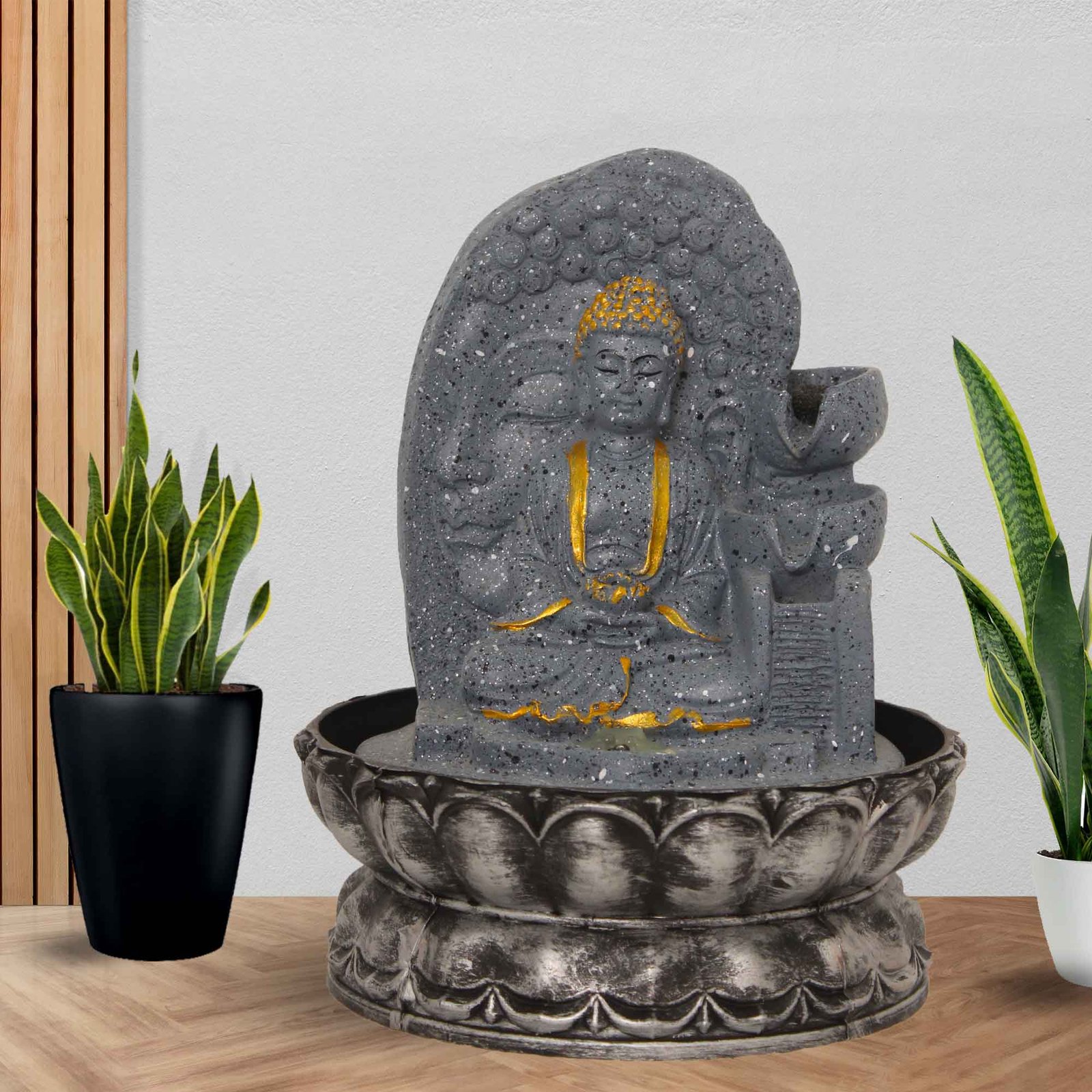 Dhyan Buddha mini water fountain for home decor With Led Light - sandstone Finish 25 cm G57GX0481FGDMX