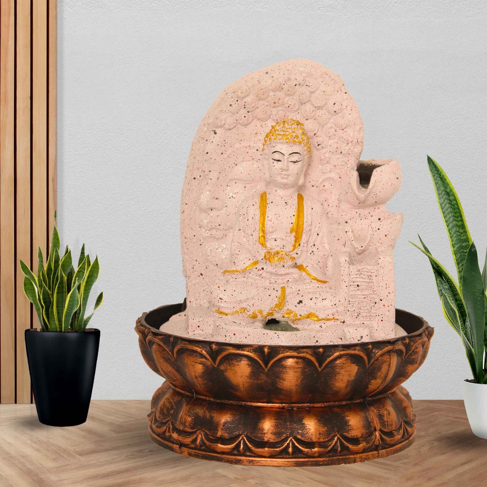 Dhyan Buddha mini water fountain for garden With Led Light - sandstone Finish 25 cm G57GX0481PGDMX