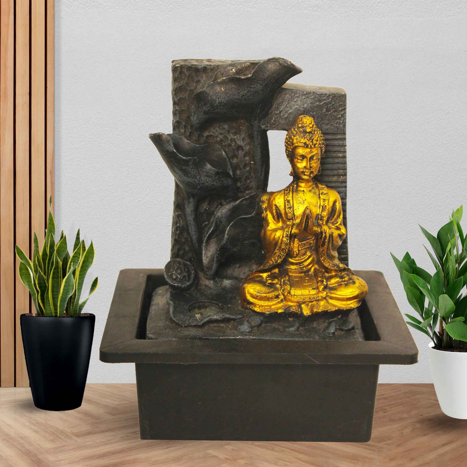 Flower Art Buddha calming water fountain With Led Light - Metalic Antique Finish 25 cm G57GX0482FGAMX