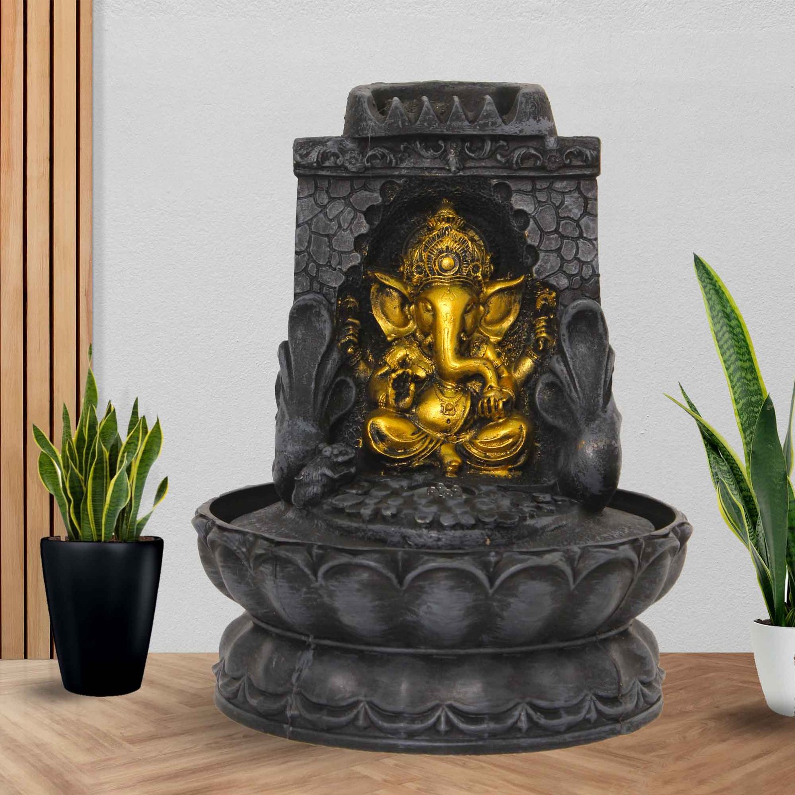 God Ganesh Shower Waterfall small fountain in front of house With Led Light - Metalic Antique Finish 25 cm G57GX0483FGAMX