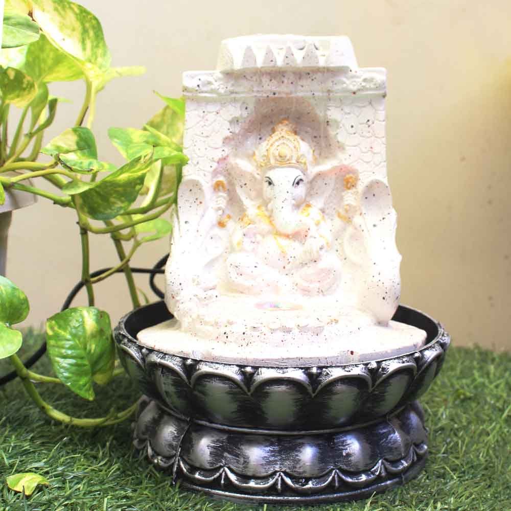 God Ganesh Shower Waterfall showpiece water fountain With Led Light - sandstone Finish 25 cm G57GX0483WGDMX